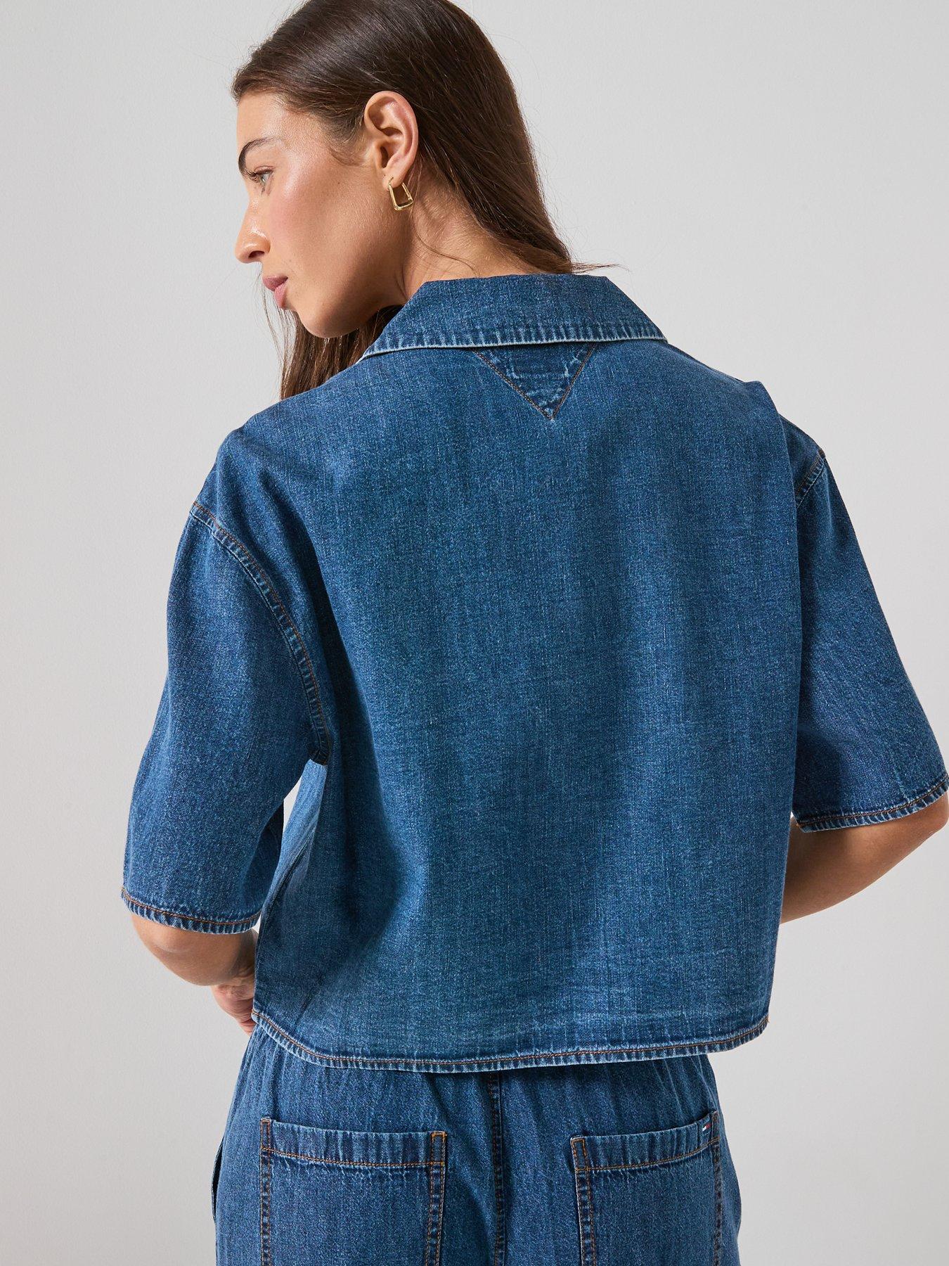 Image 2 of 6 of Tommy Jeans Crop Chambray Shirt - Blue