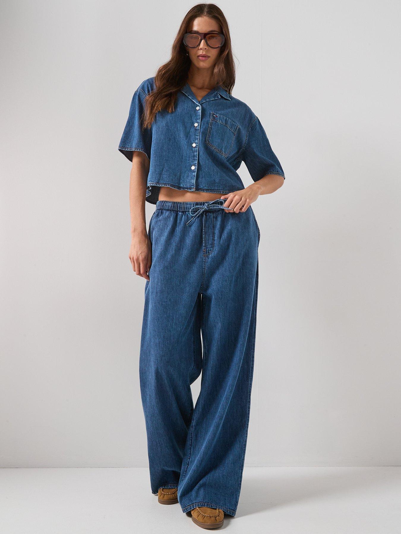 Image 3 of 6 of Tommy Jeans Crop Chambray Shirt - Blue