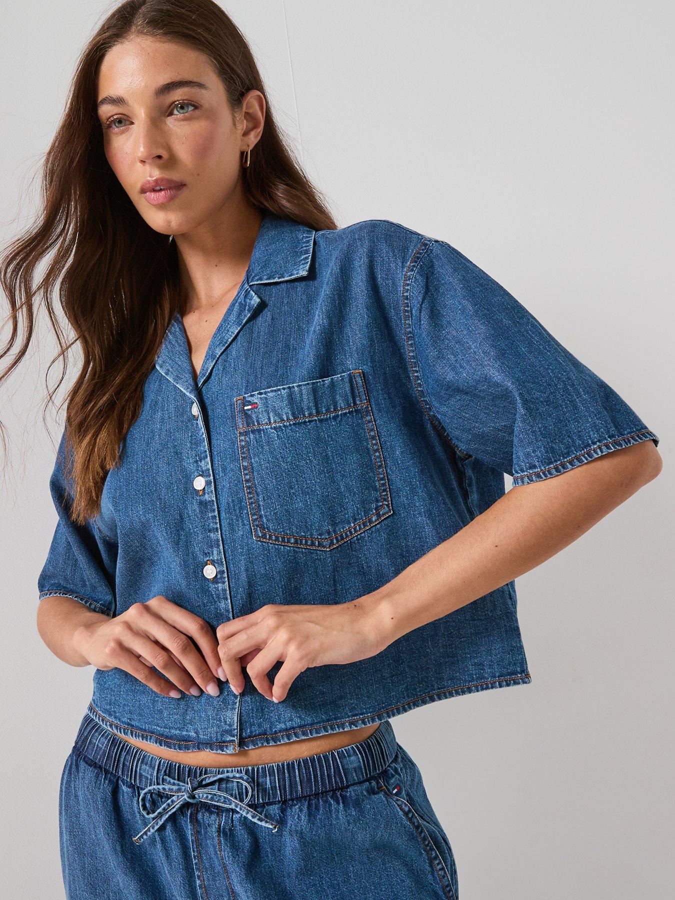 Image 5 of 6 of Tommy Jeans Crop Chambray Shirt - Blue