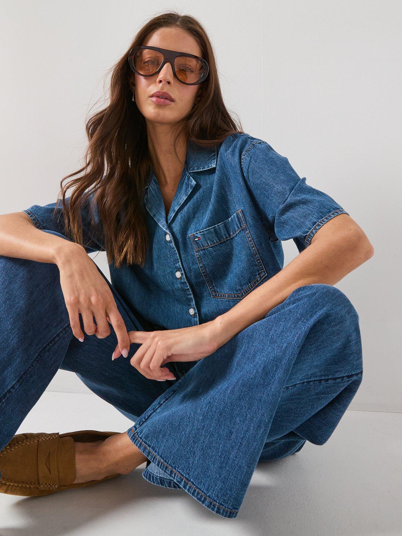 Image 6 of 6 of Tommy Jeans Crop Chambray Shirt - Blue