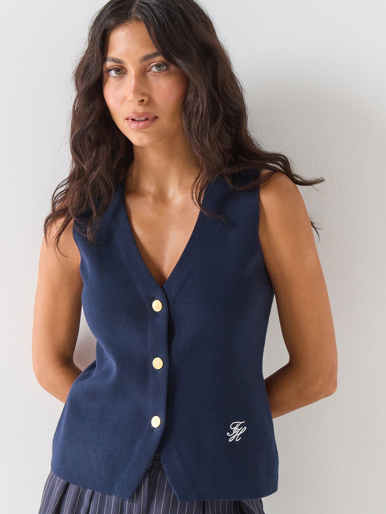Tommy Hilfiger V Neck Button Through Vest - Navy