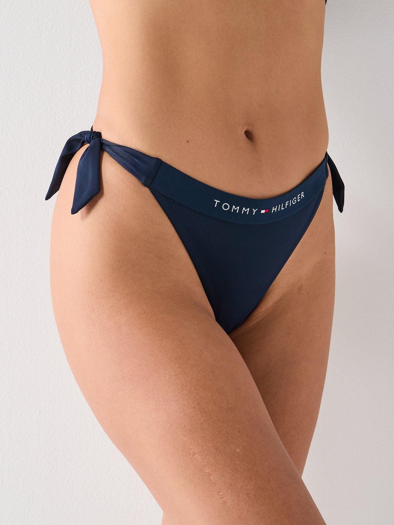  image of tommy-hilfiger-logo-side-tie-bikini-bottoms-navy