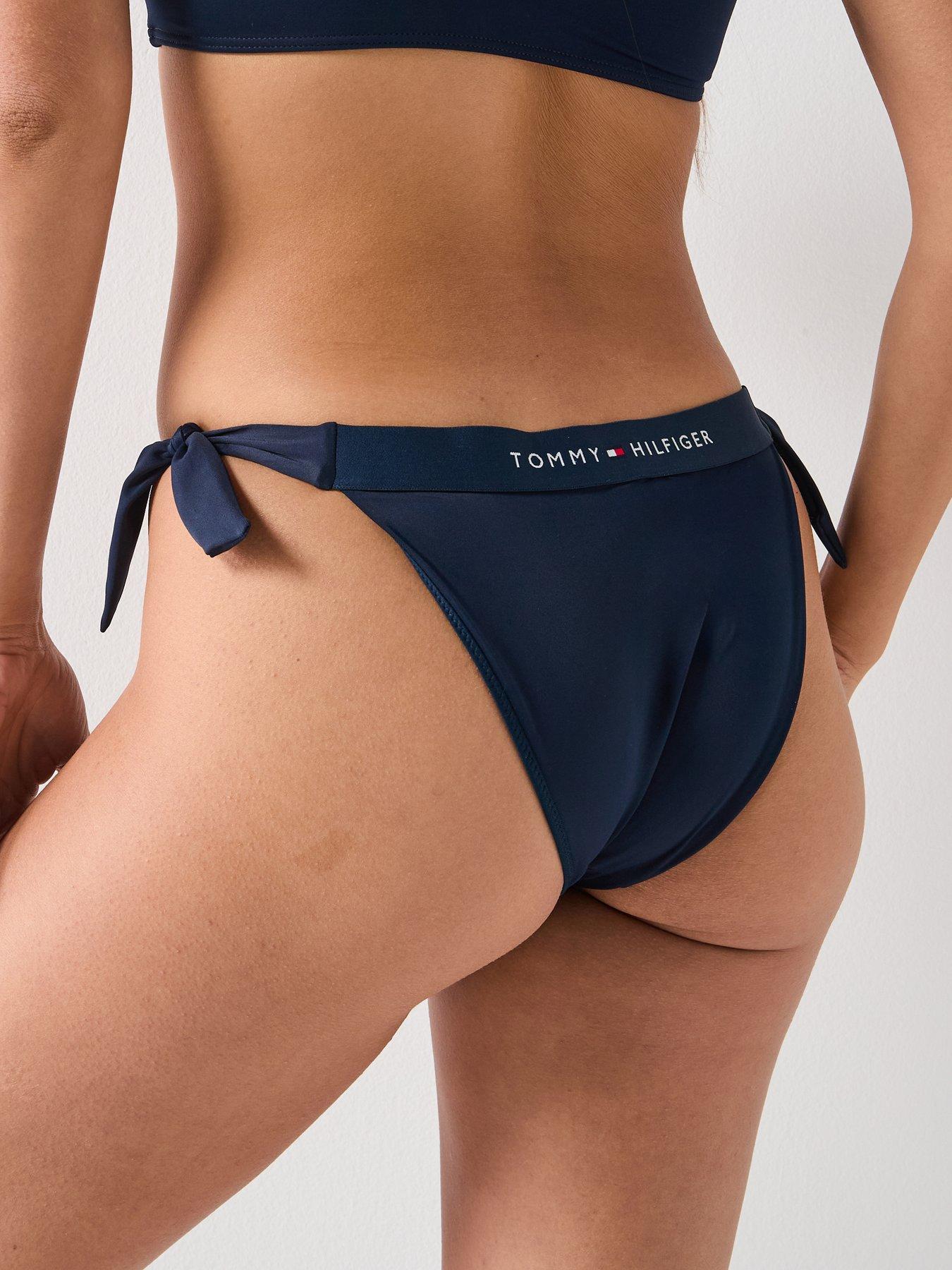  image of tommy-hilfiger-logo-side-tie-bikini-bottoms-navy