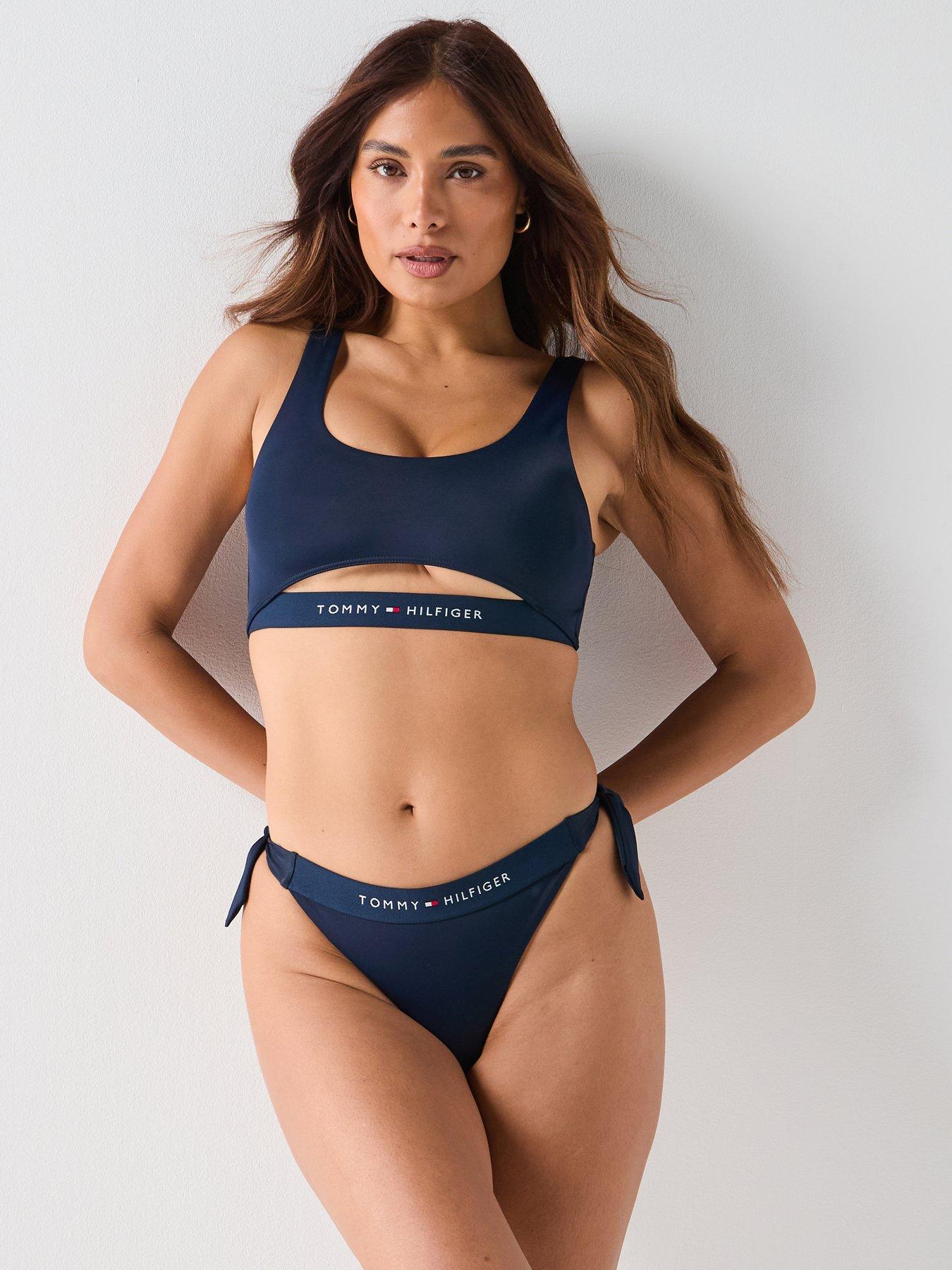  image of tommy-hilfiger-logo-side-tie-bikini-bottoms-navy