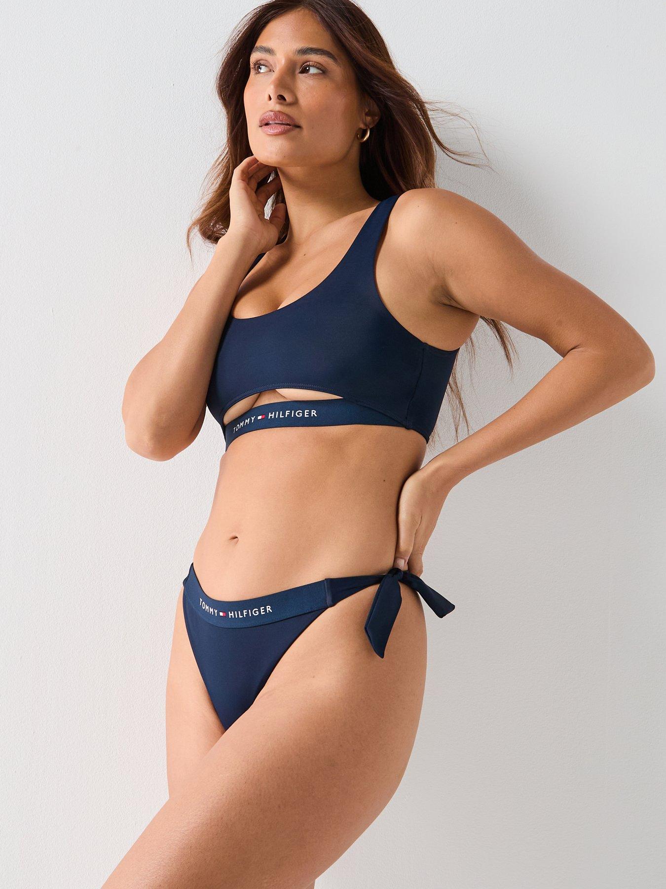  image of tommy-hilfiger-logo-side-tie-bikini-bottoms-navy