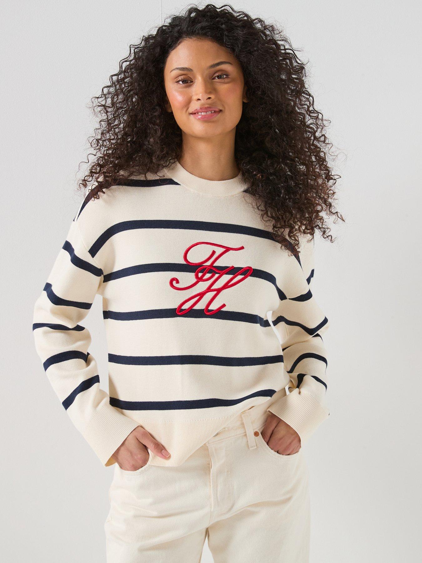 Tommy Hilfiger Relaxed Fit Premium Knit Stripe Jumper - Cream/Navy