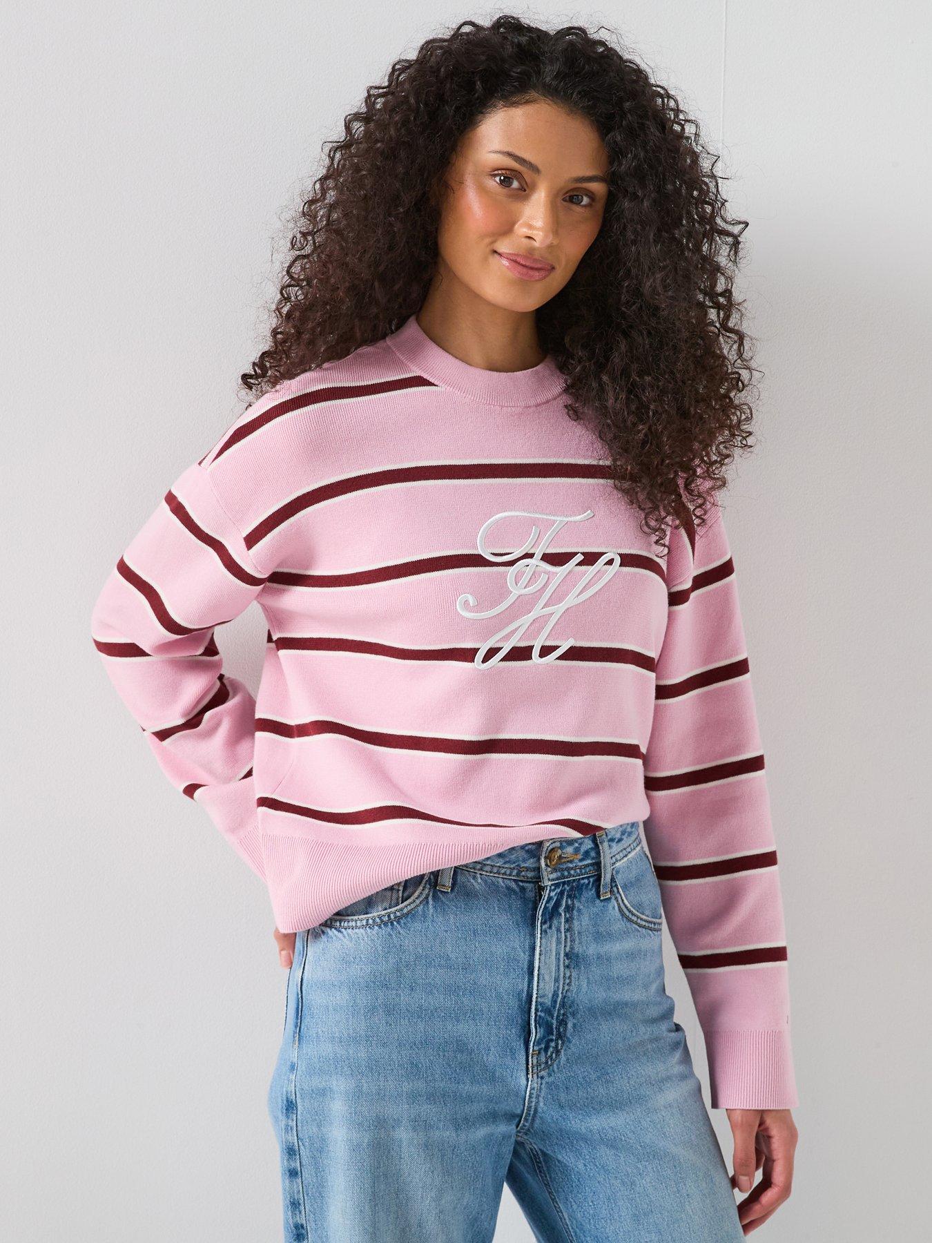 Tommy Hilfiger Relaxed Fit Premium Knitted Stripe Jumper - Pink