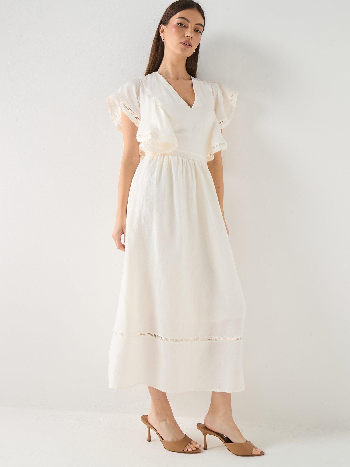 Tommy Hilfiger Linen Frill Midi Dress - White