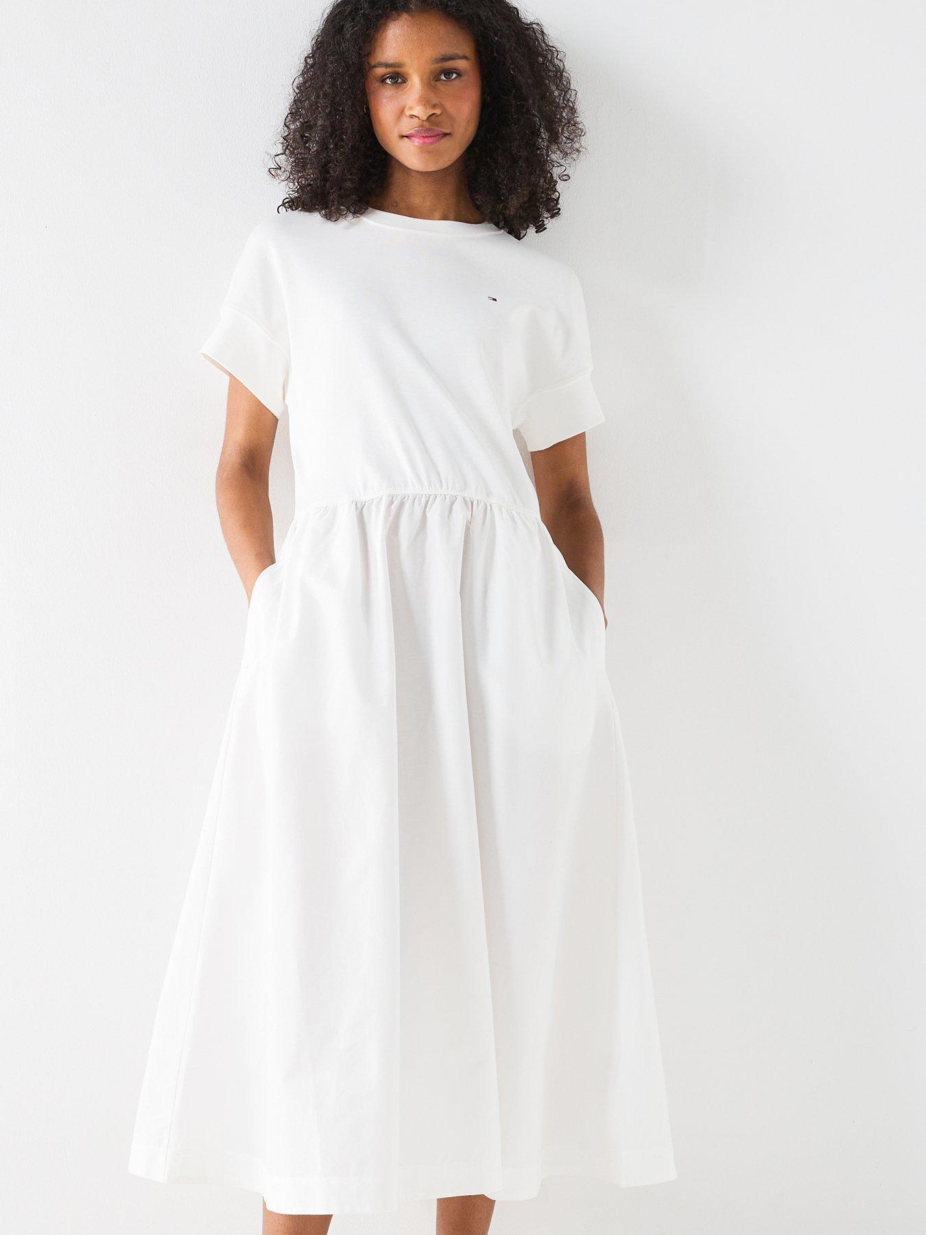 Tommy Hilfiger Midi Short Sleeve Dress - White