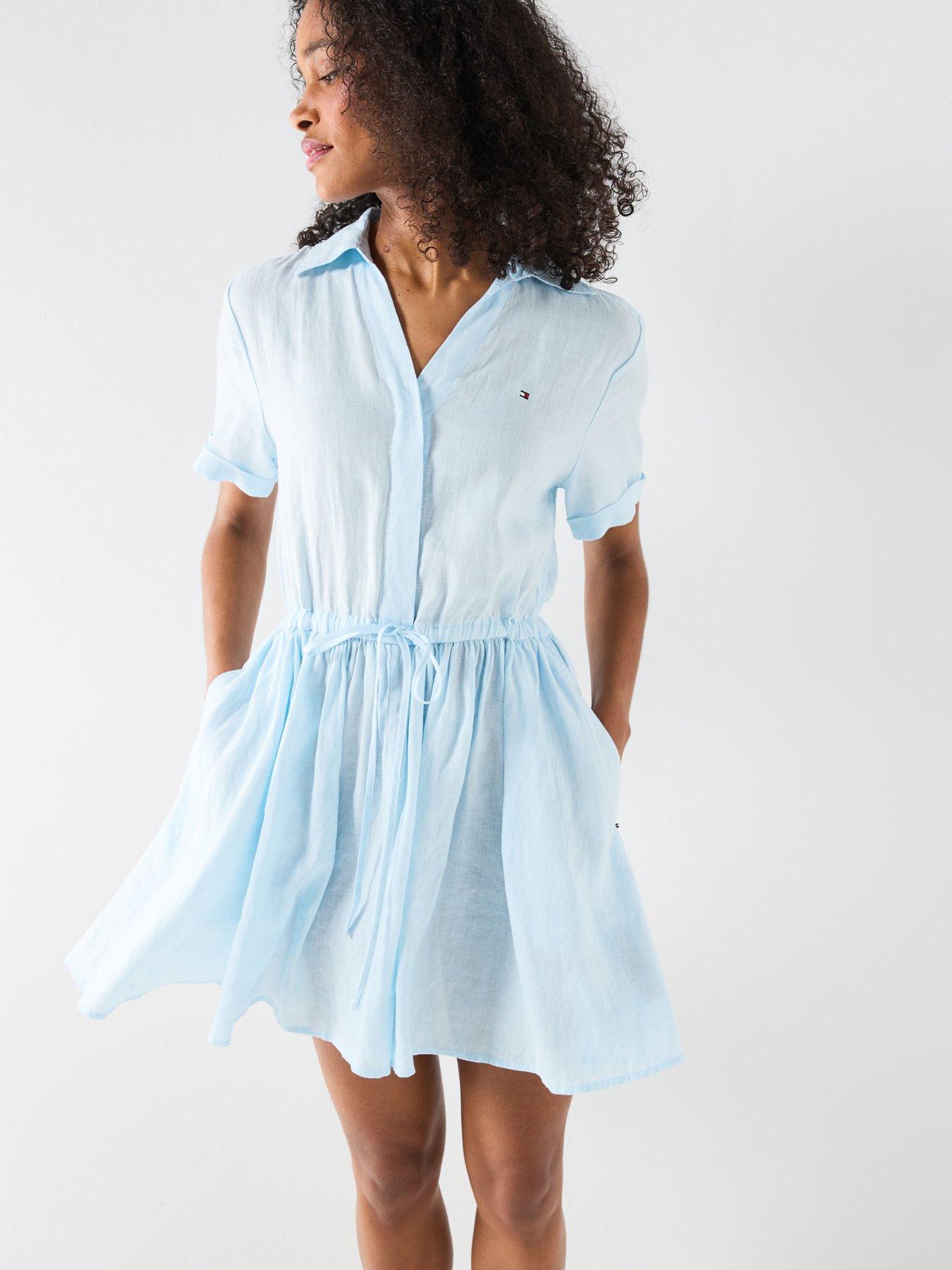 Tommy Hilfiger Linen Short Sleeve Mini Dress - Blue
