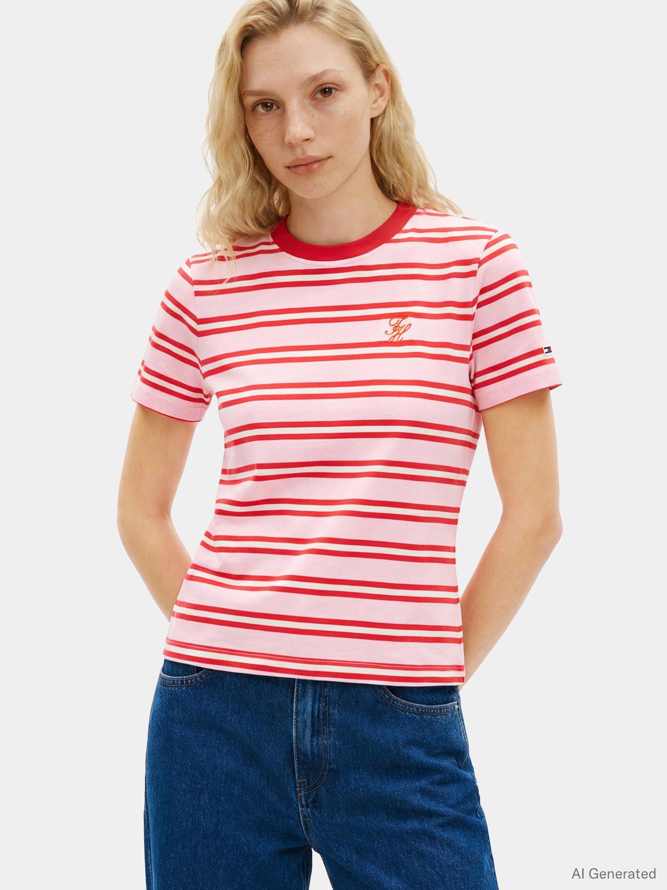 Tommy Hilfiger TH Script Crew Neck T-Shirt - Red