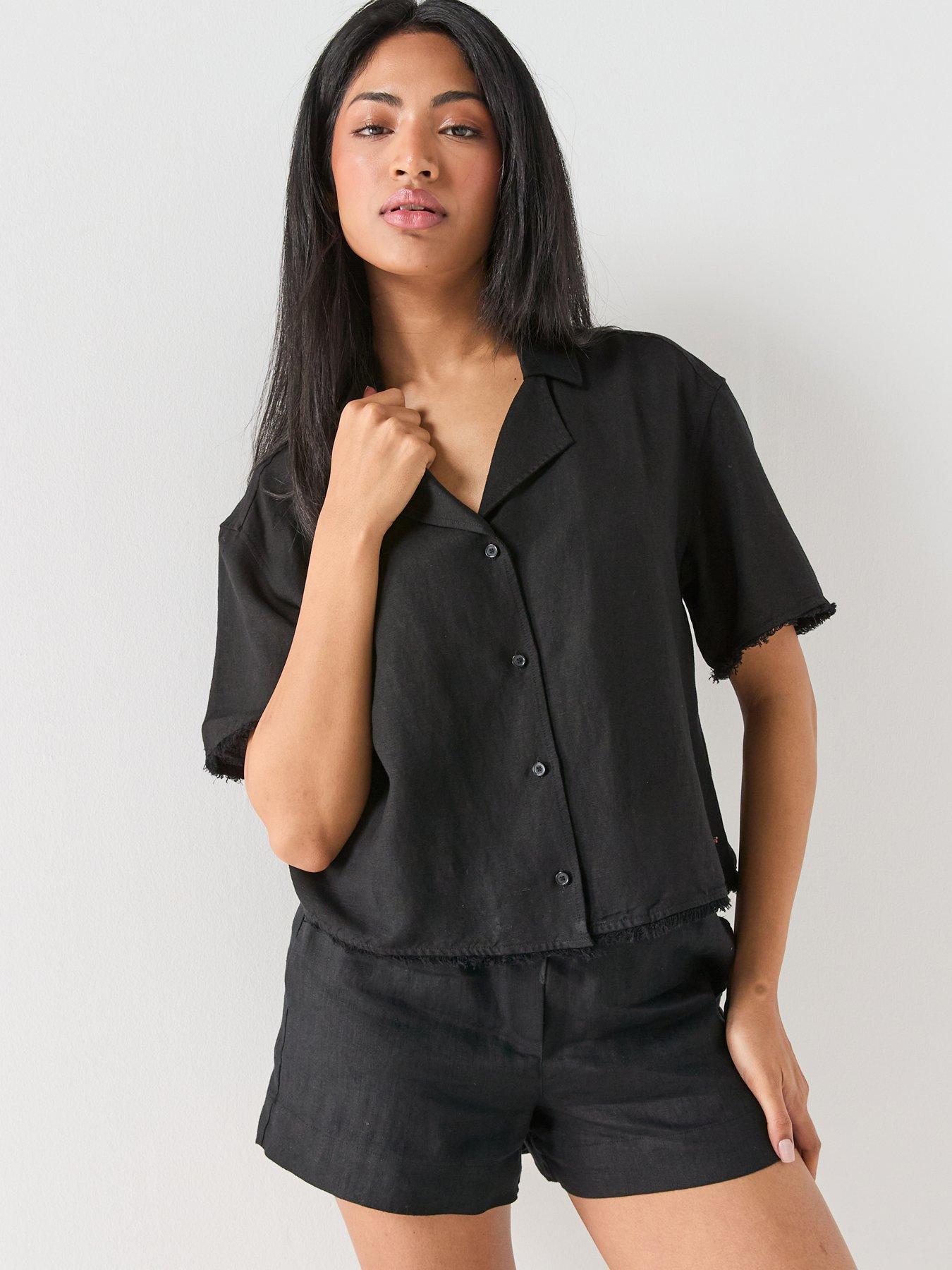 Tommy Hilfiger Frayed Linen Blend Shirt - Black
