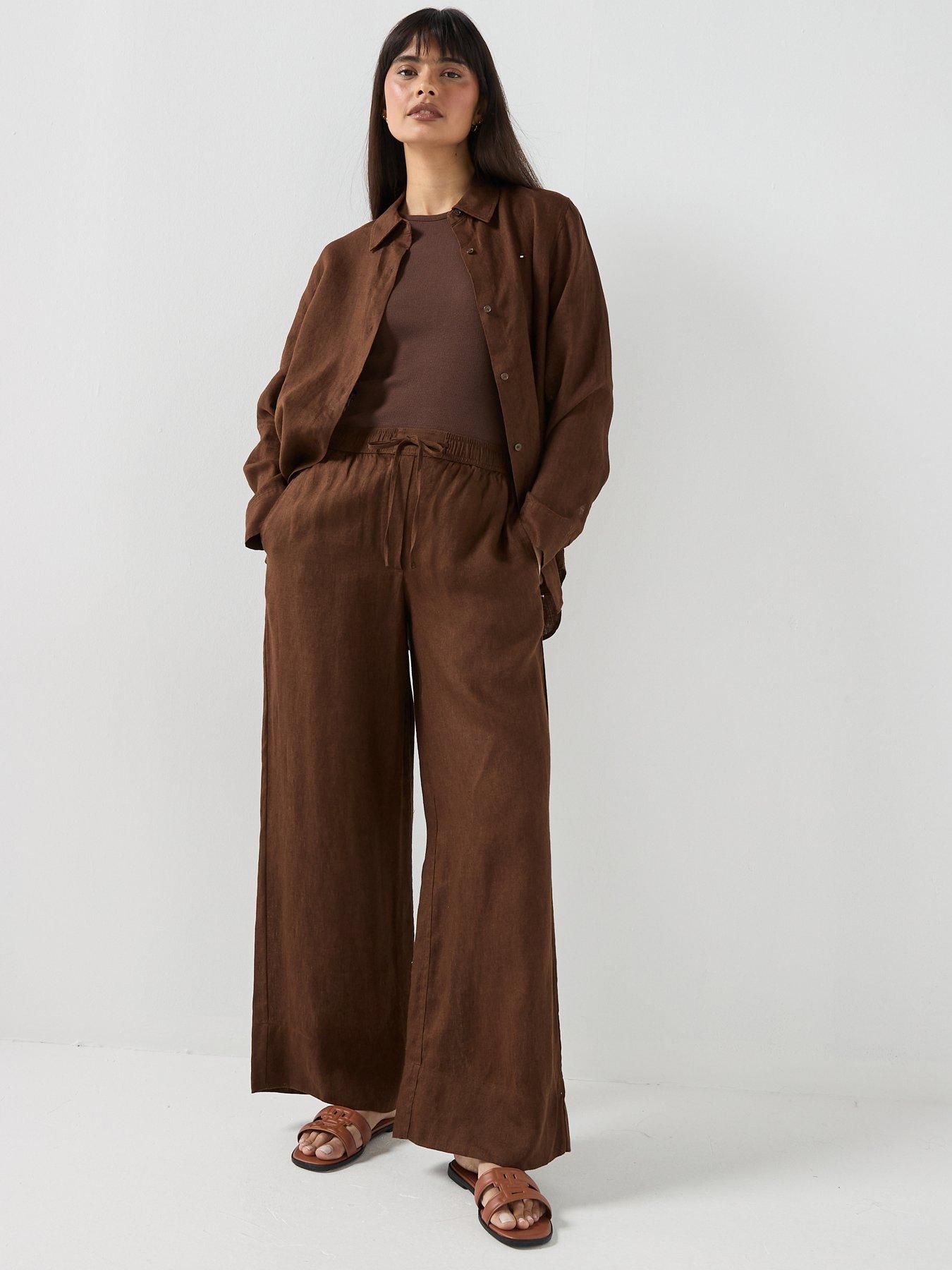 Image 3 of 4 of Tommy Hilfiger Ess Linen Pull On Pants - Brown