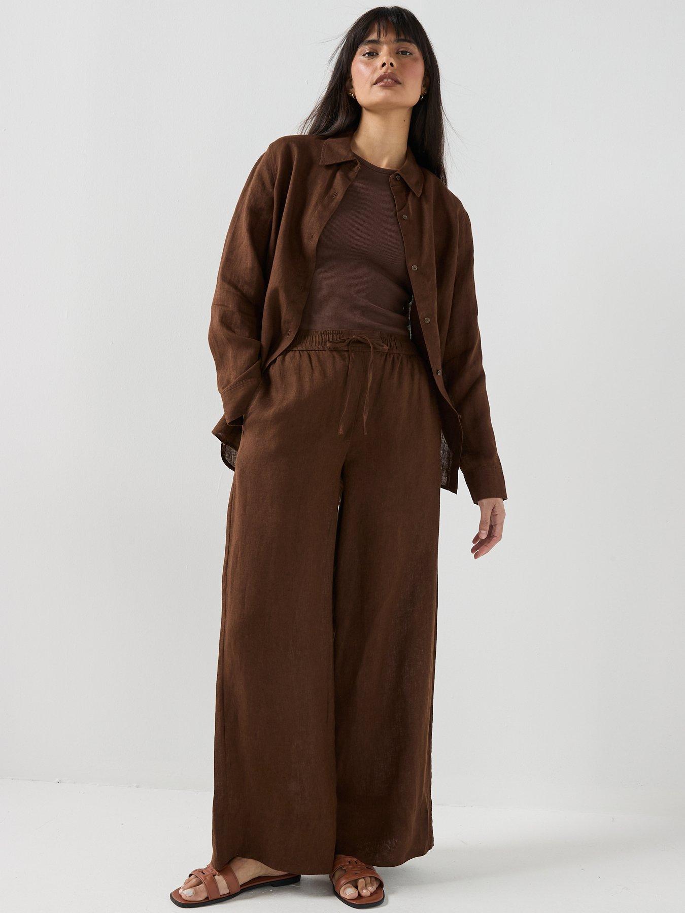 Image 4 of 4 of Tommy Hilfiger Ess Linen Pull On Pants - Brown