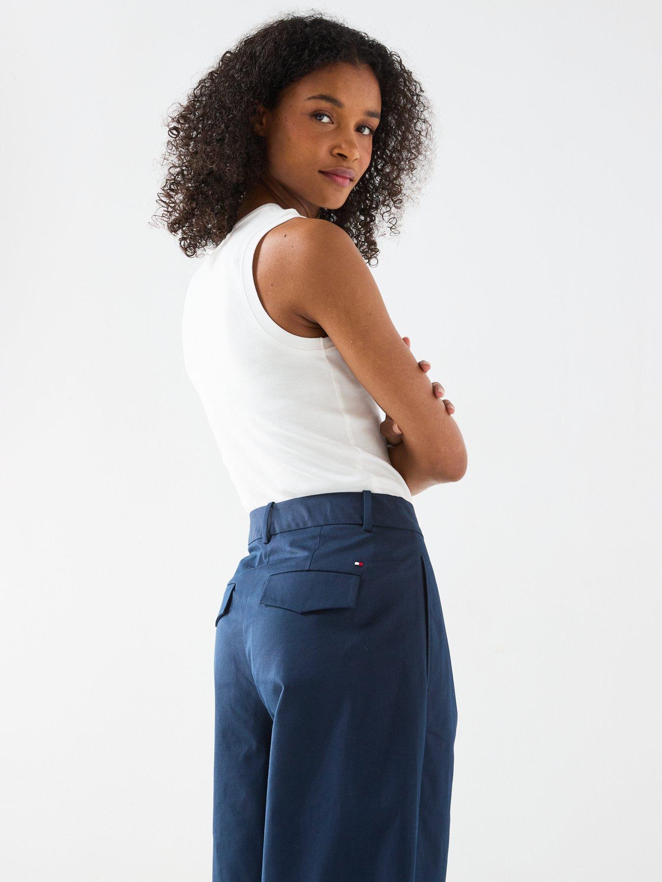  image of tommy-hilfiger-pleated-barrel-chinos-navy