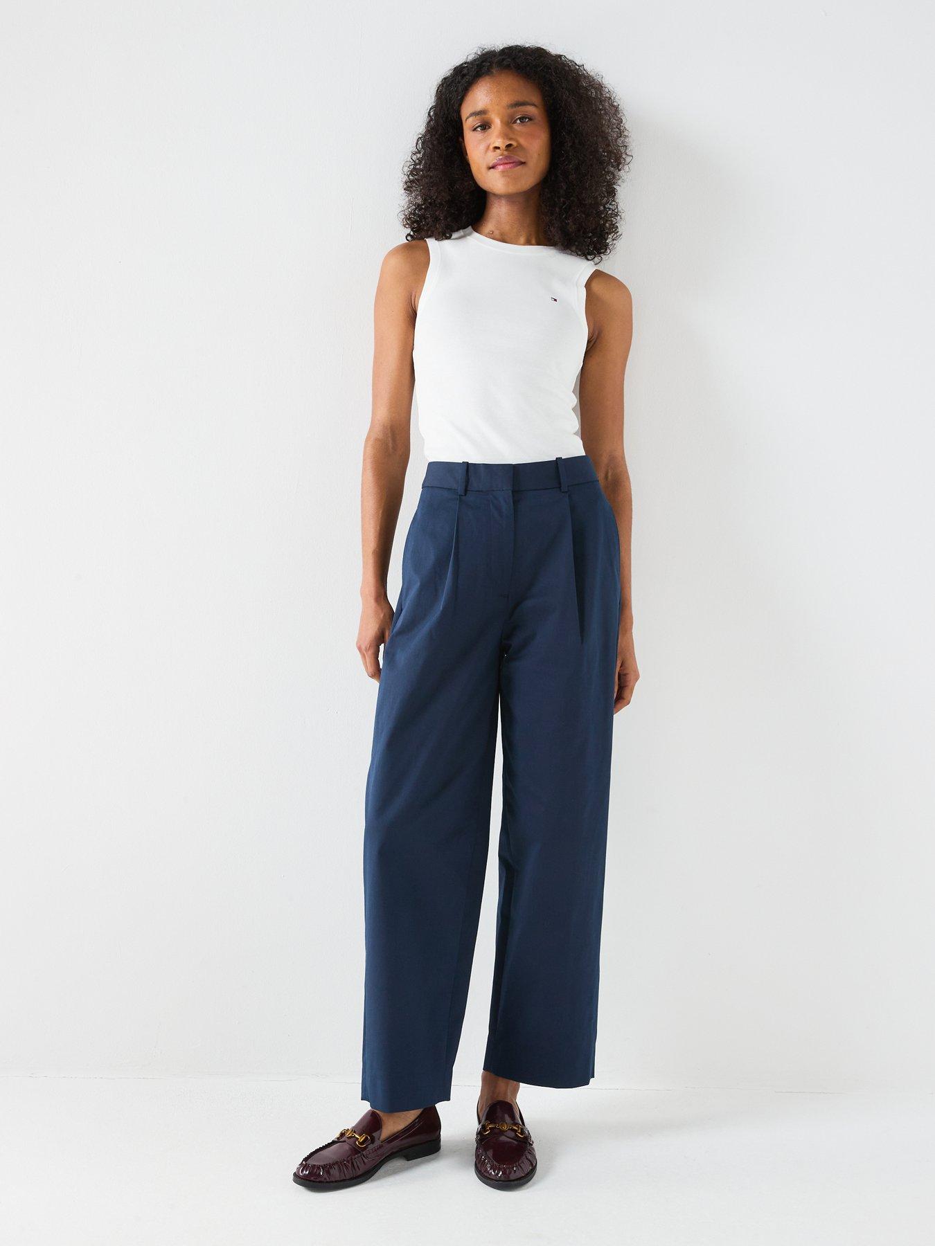  image of tommy-hilfiger-pleated-barrel-chinos-navy