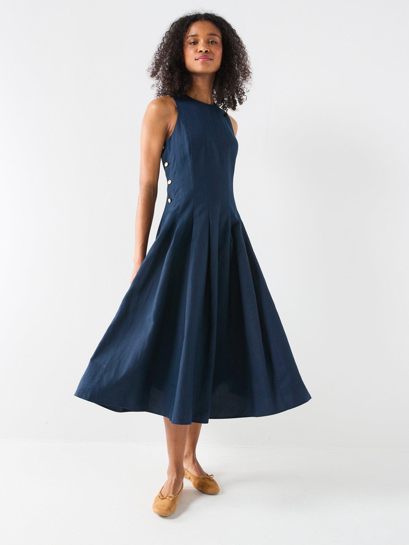 Tommy Hilfiger Linen Hourglass Midi Dress - Navy
