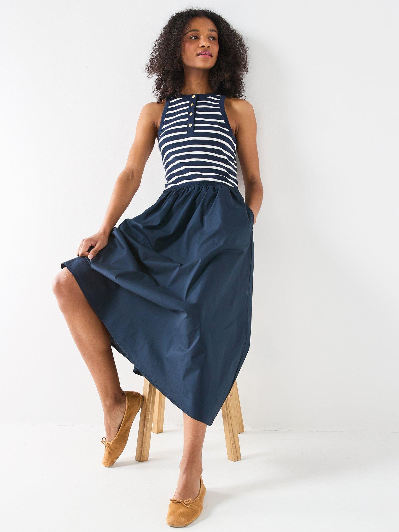 Tommy Hilfiger Gold Button Poplin Midi Dress - Navy