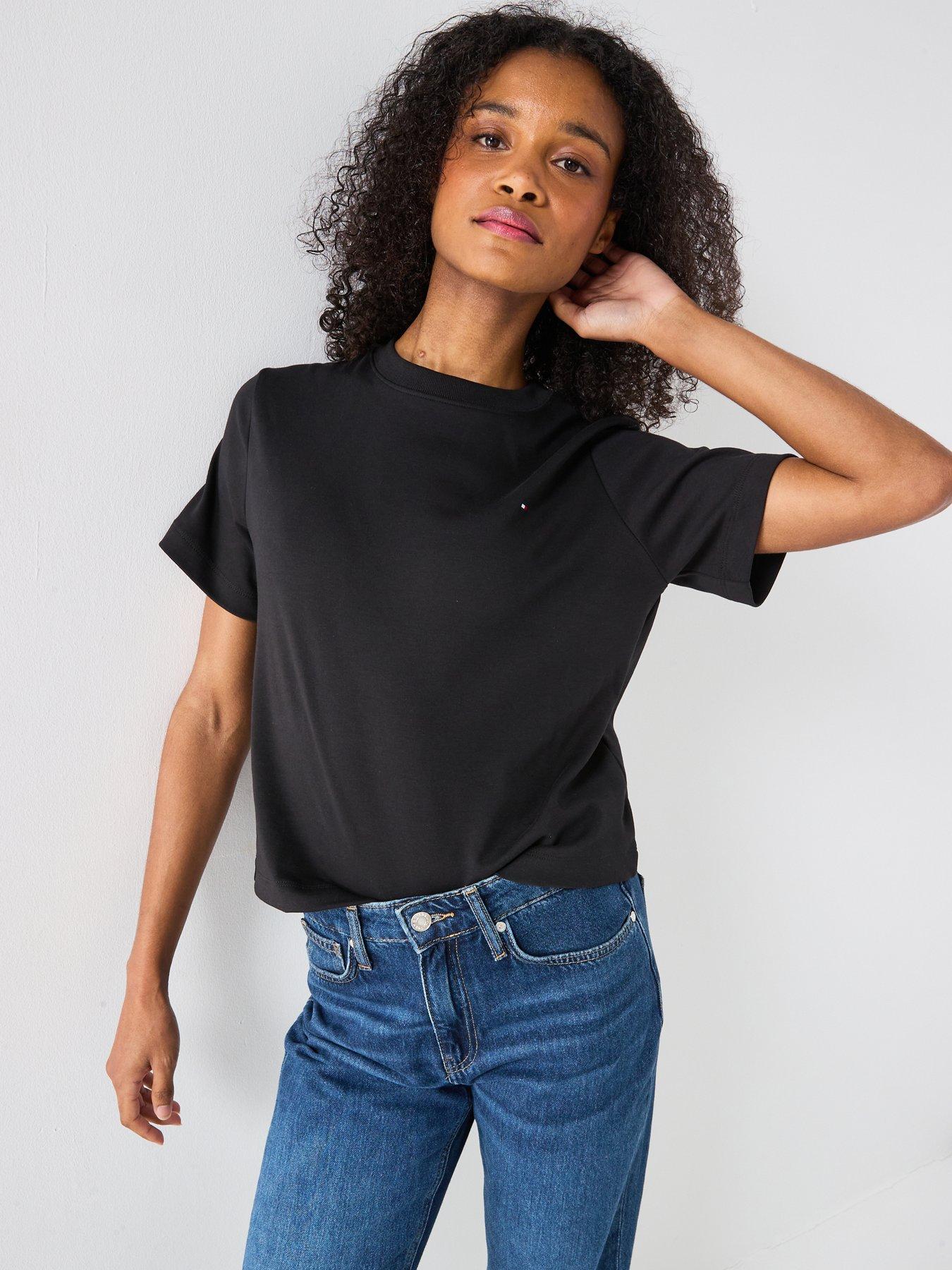 Tommy Hilfiger Boxy Interlock Crew Neck T-Shirt - Black