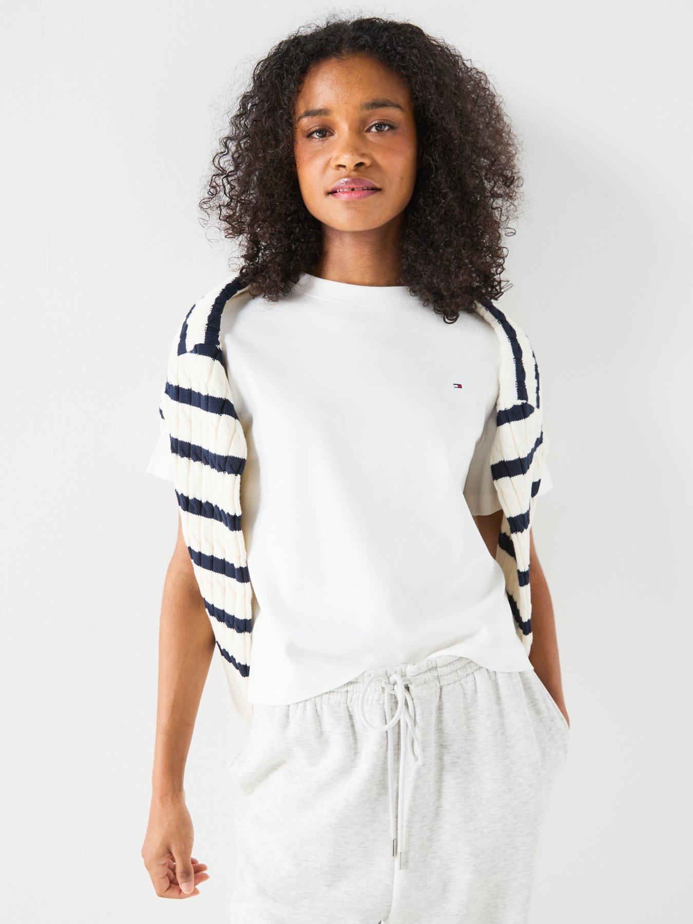 Image 1 of 5 of Tommy Hilfiger Boxy Interlock Crew Neck T-Shirt - White
