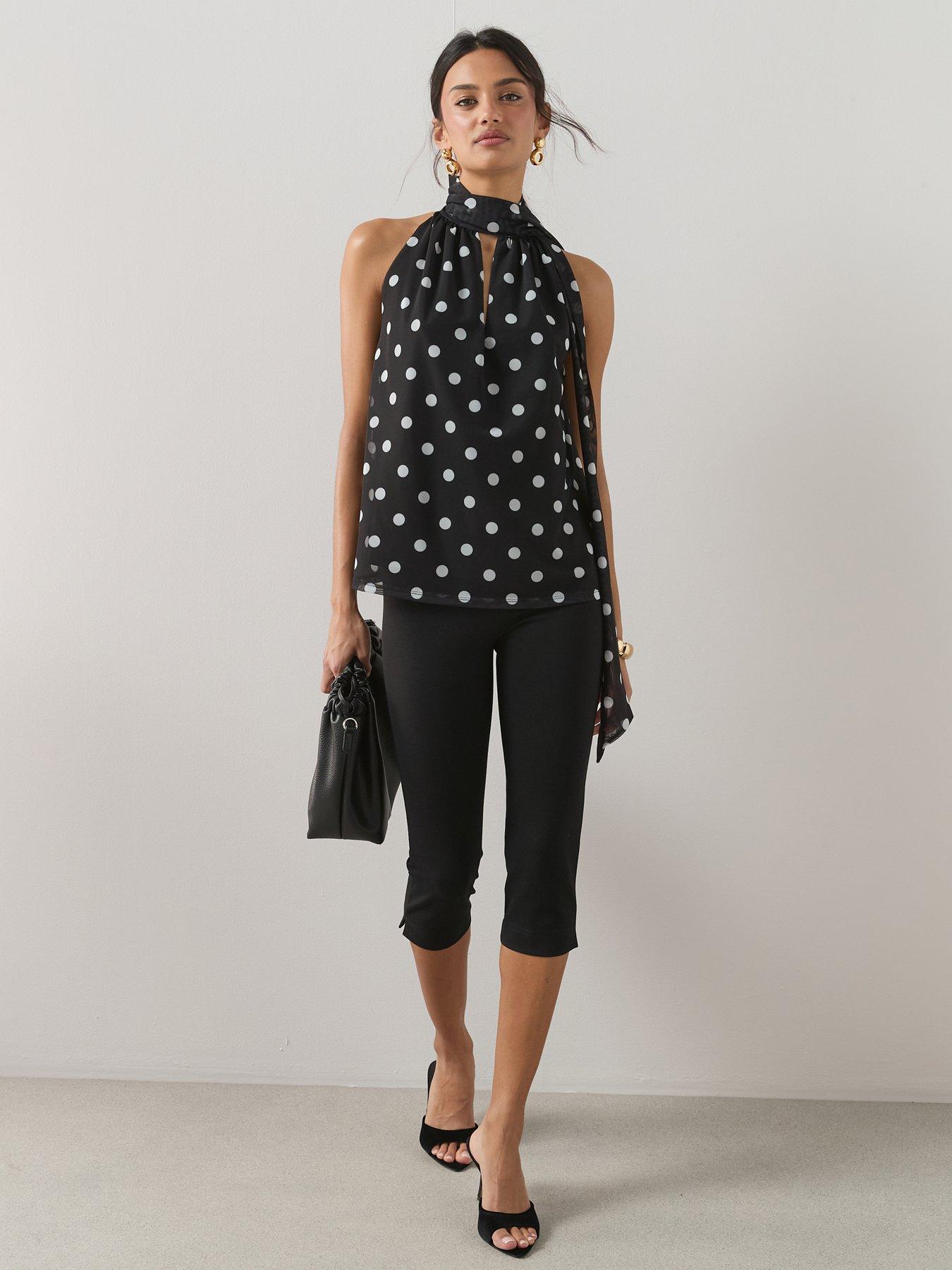 The Very Collection Scarf Neck Spot Top - Black
