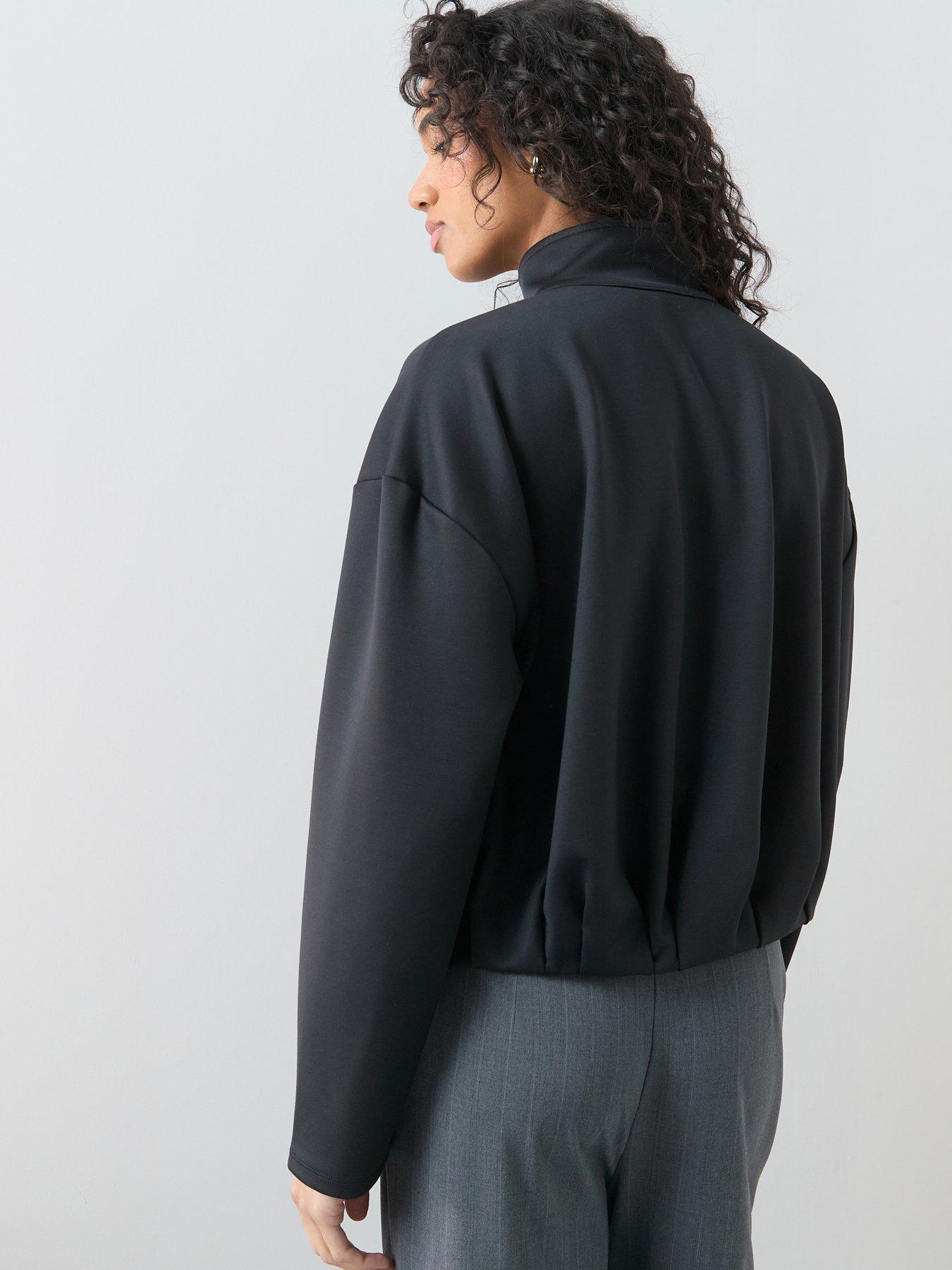 stillFront image of the-very-collection-zip-up-funnel-neck-bubble-hem-jacket-black
