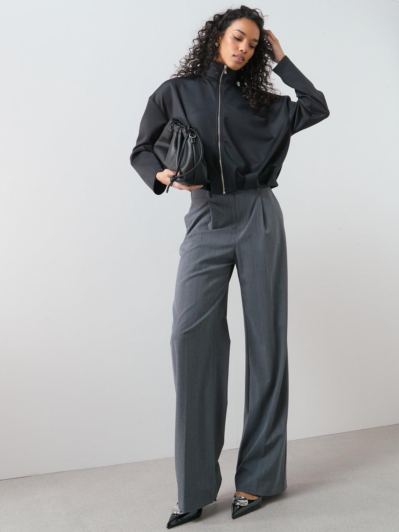  image of the-very-collection-zip-up-funnel-neck-bubble-hem-jacket-black