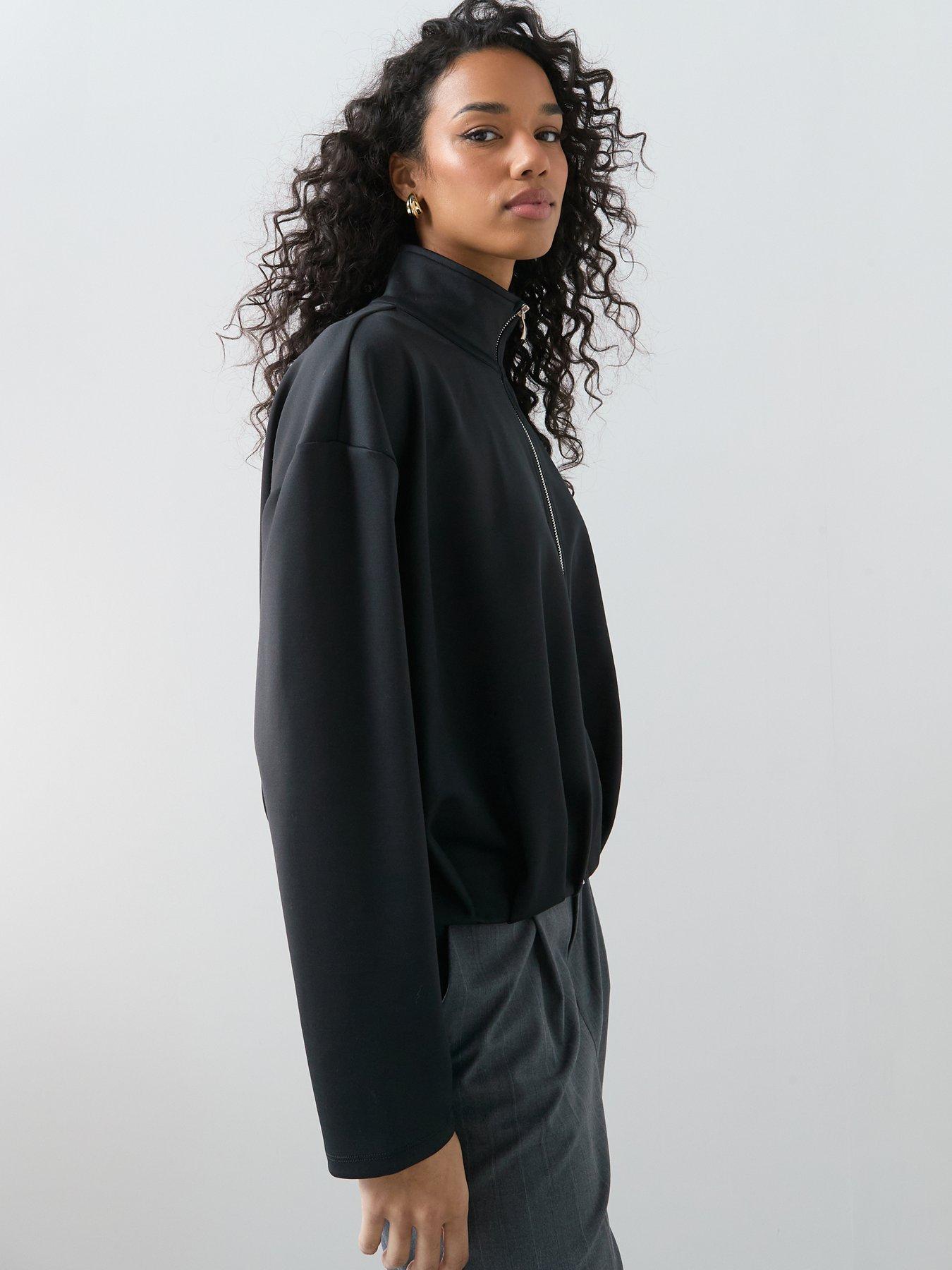  image of the-very-collection-zip-up-funnel-neck-bubble-hem-jacket-black
