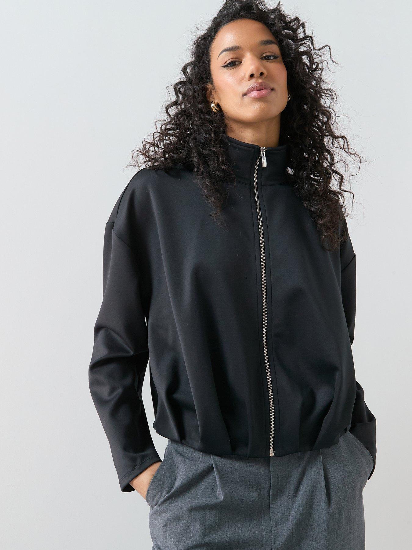  image of the-very-collection-zip-up-funnel-neck-bubble-hem-jacket-black