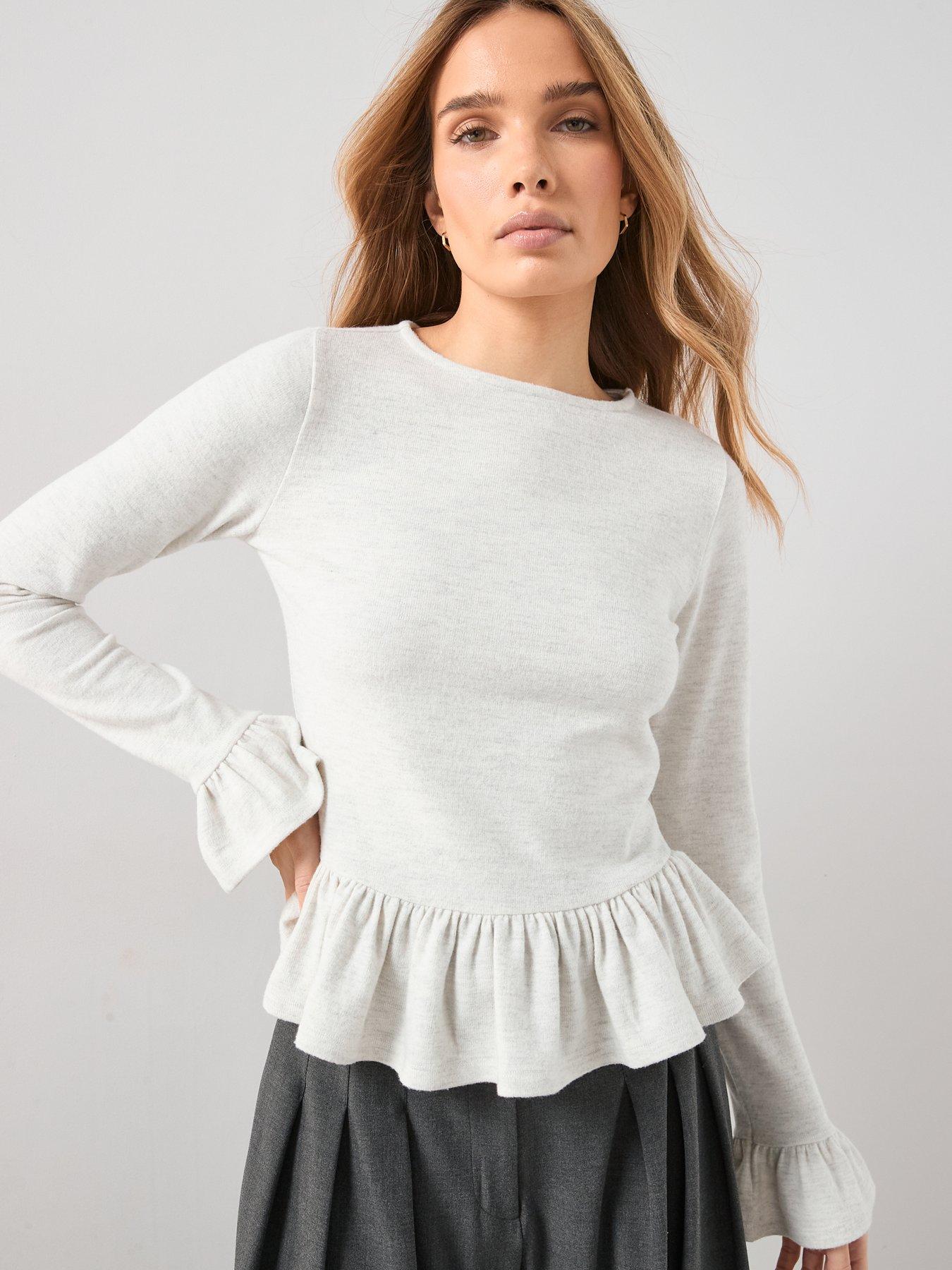 The Very Collection Peplum Long Sleeve Top - Oatmeal