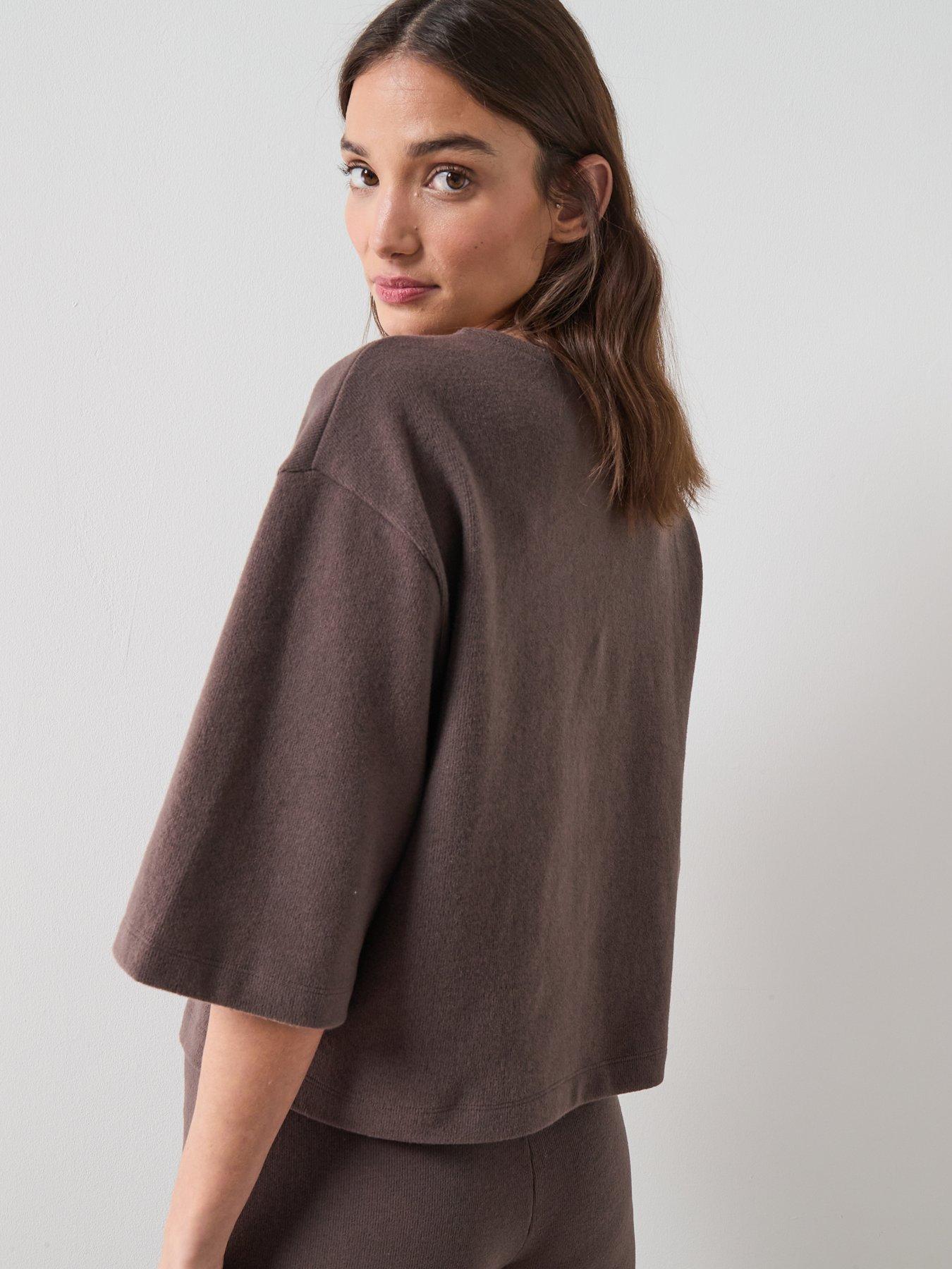  image of the-very-collection-button-through-short-sleeve-top-brown