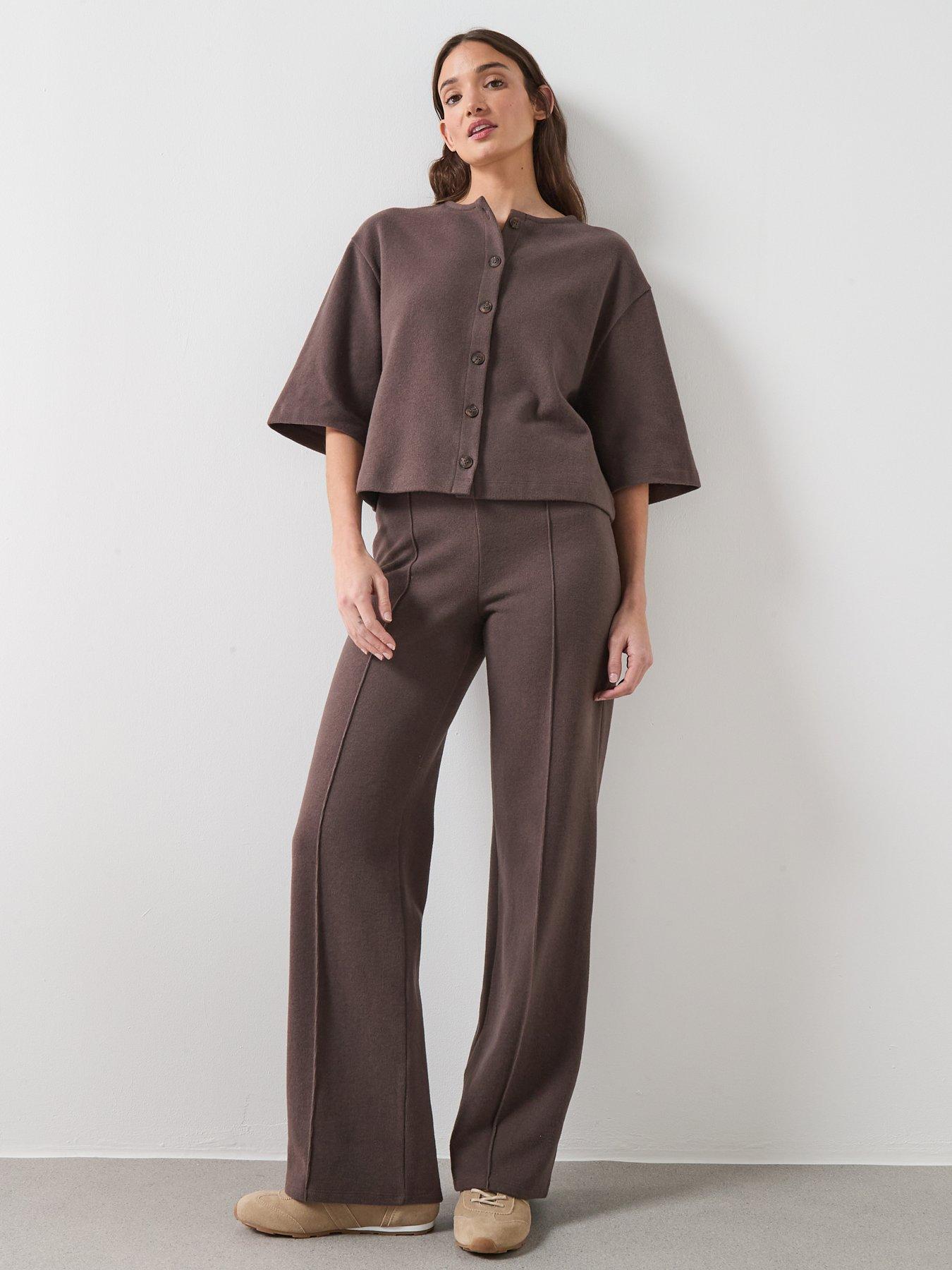  image of the-very-collection-button-through-short-sleeve-top-brown
