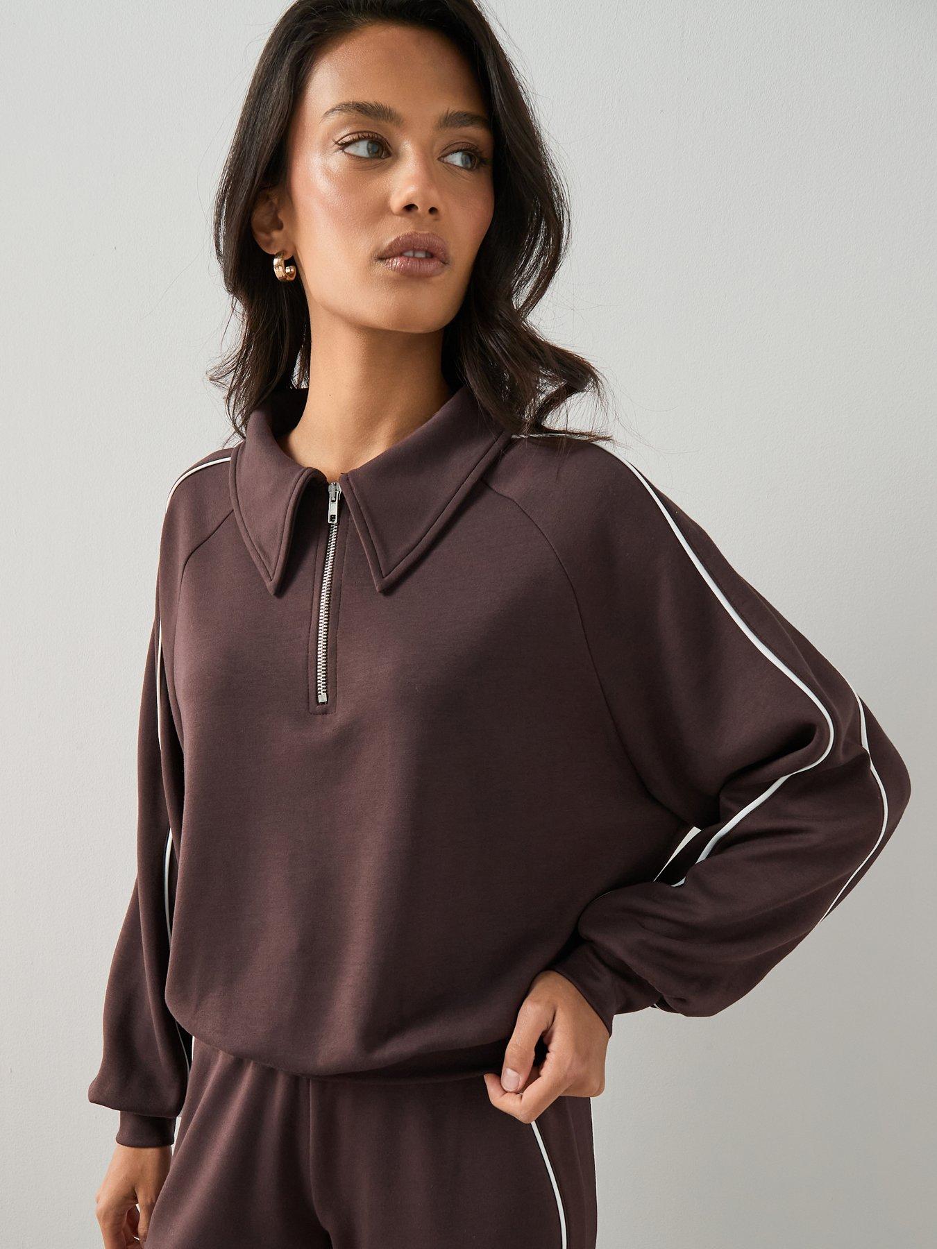 the-very-collection-14-zip-piping-detail-co-ord-top-brown