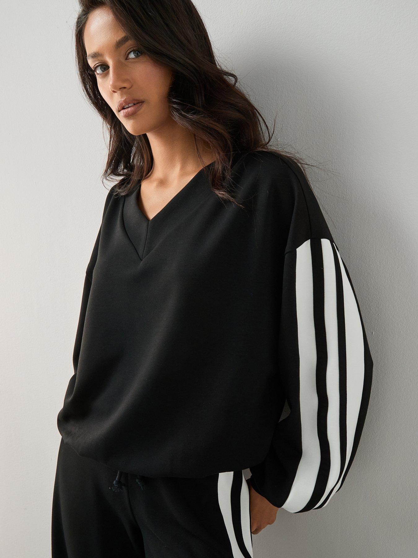 The Very Collection V Neck Side Stripe Co-Ord Top - Black