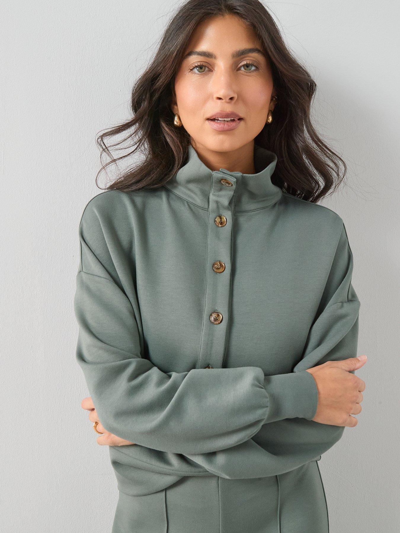 The Very Collection Funnel Neck Soft Touch Modal Top Co-Ord - Green