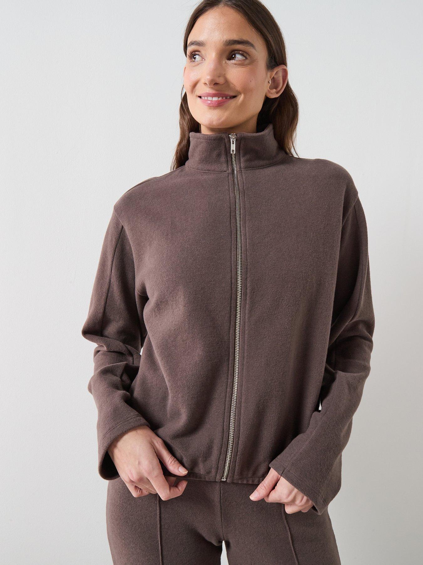  image of the-very-collection-zip-up-funnel-neck-jacket-brown