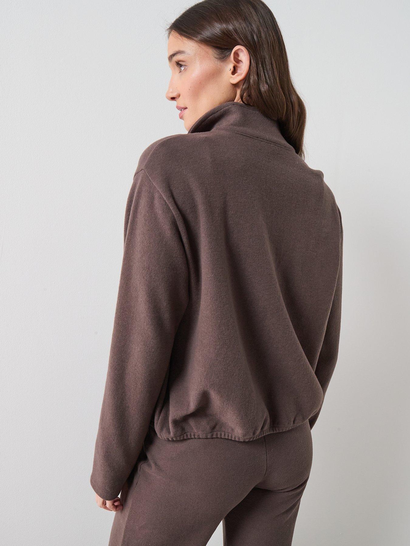 stillFront image of the-very-collection-zip-up-funnel-neck-jacket-brown