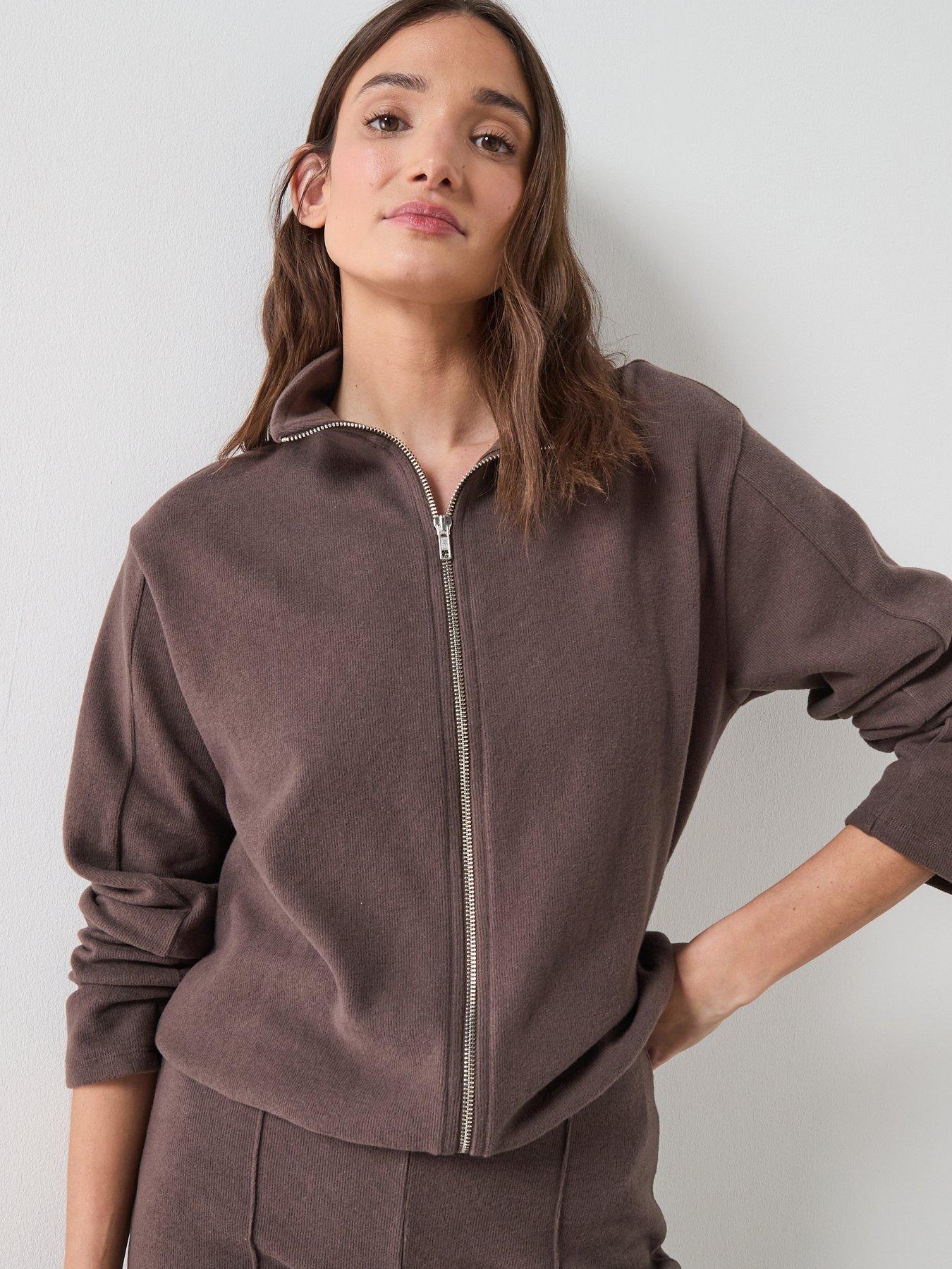  image of the-very-collection-zip-up-funnel-neck-jacket-brown