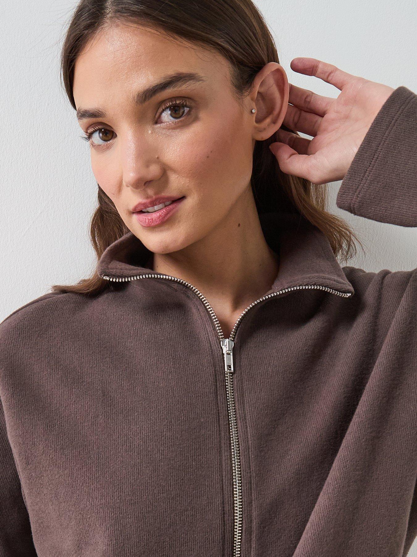  image of the-very-collection-zip-up-funnel-neck-jacket-brown