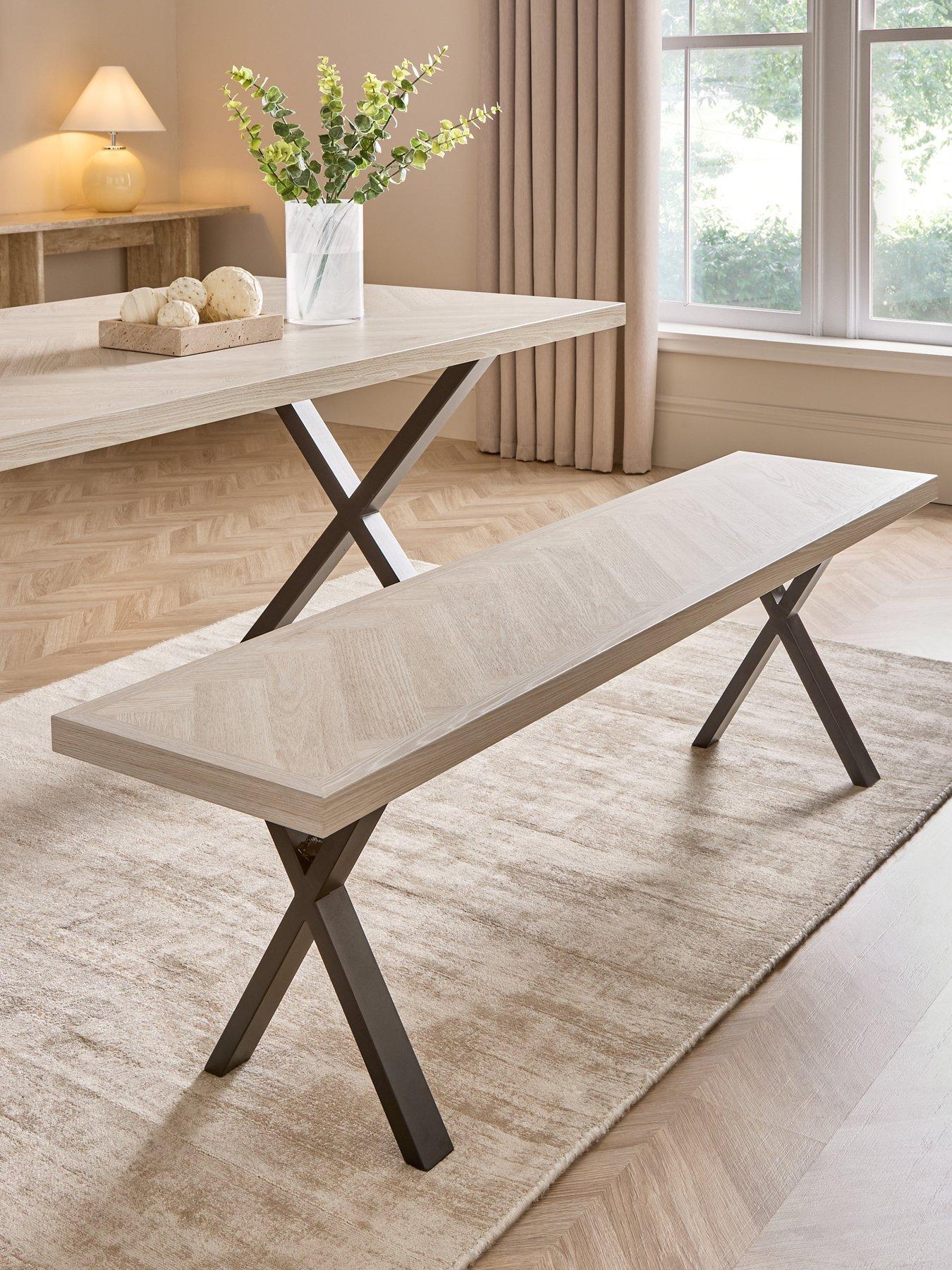 Very Home Kaia Chevron Dining Bench with Black Legs - Grey/Black - FSC® Certified