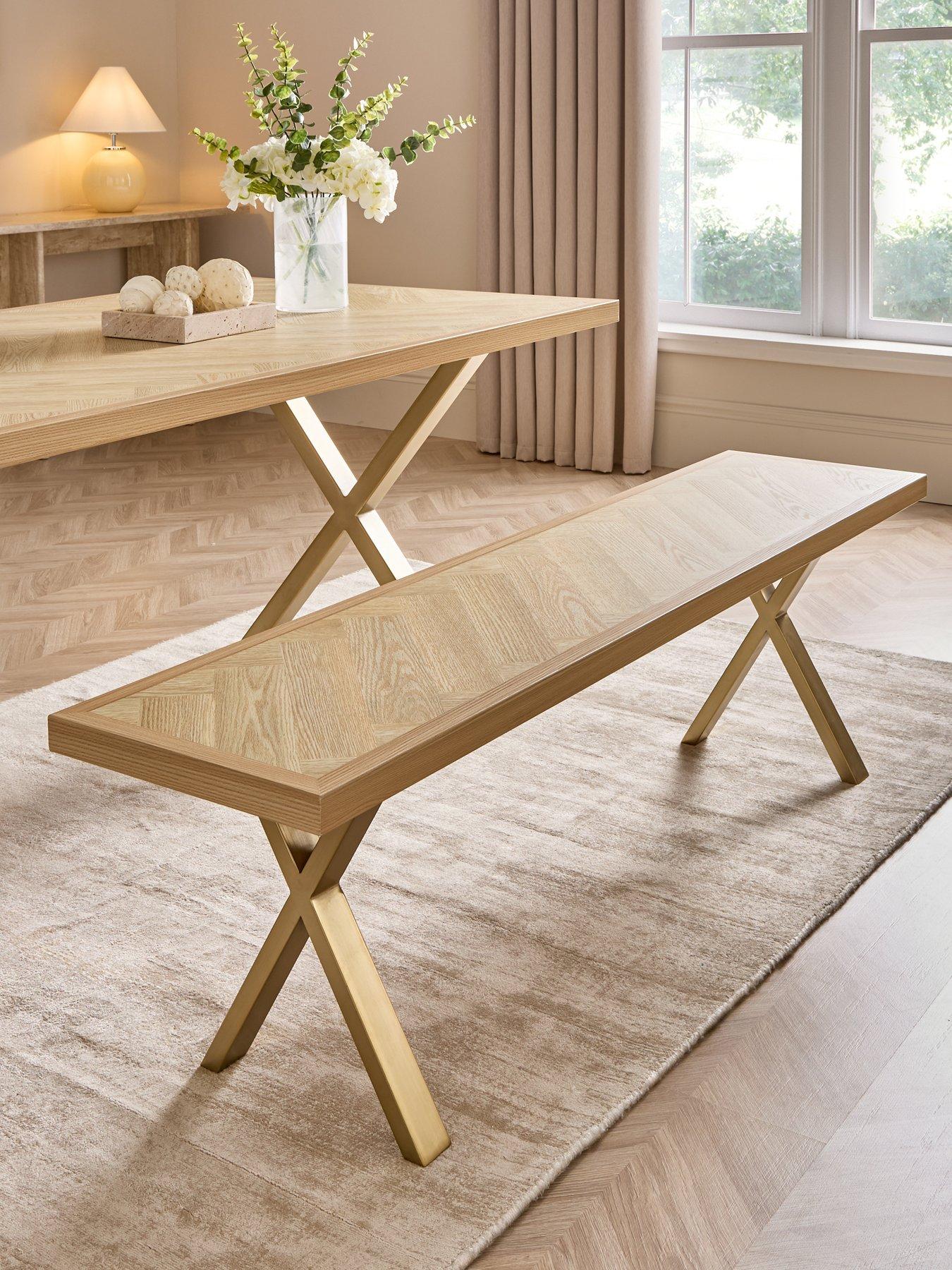 The Very Collection Kaia Chevron Dining Bench with Brass Legs - FSC® Certified