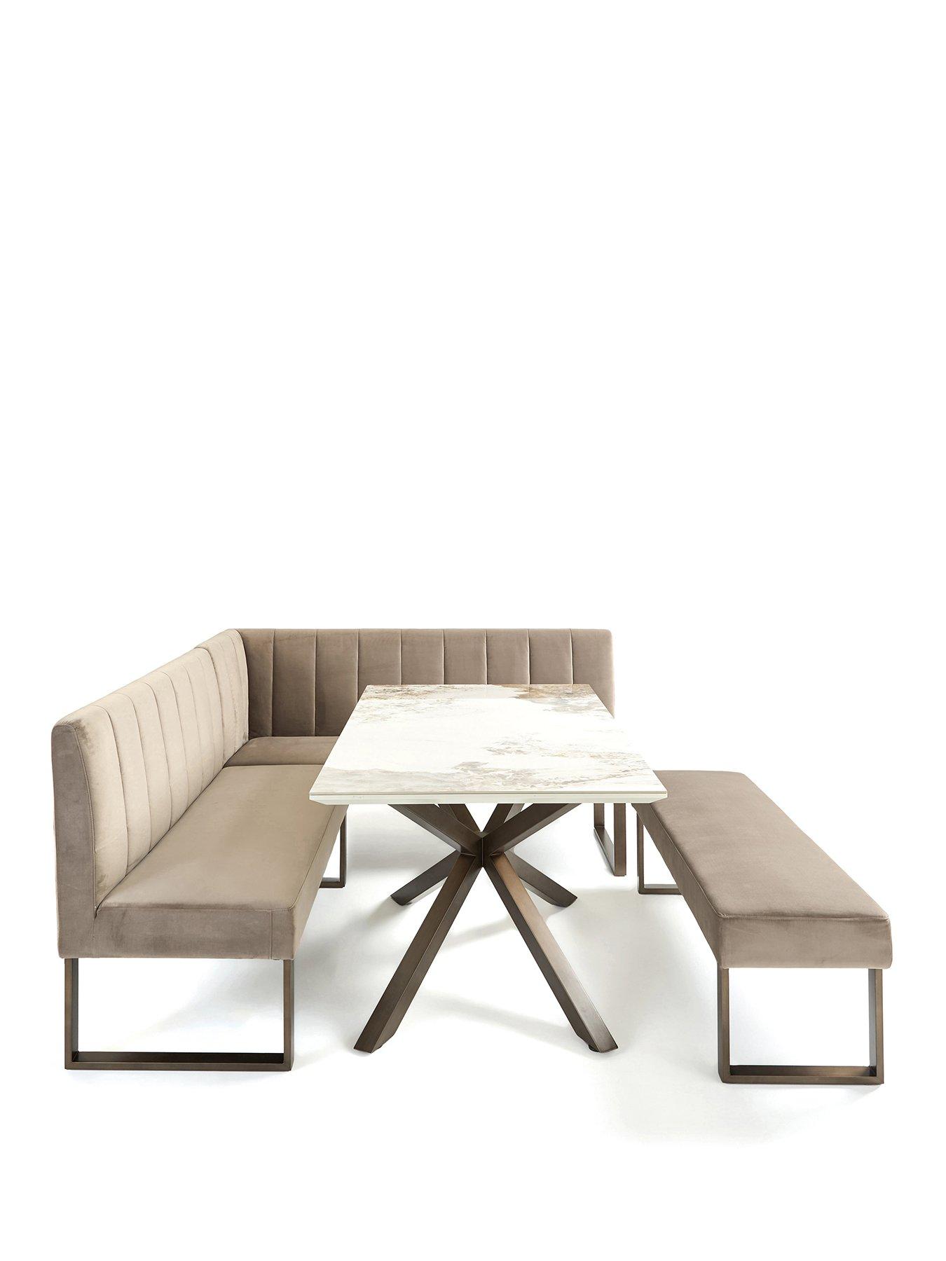 Image 2 of 7 of The Very Collection Valetta&nbsp;Velvet 160 cm Corner&nbsp;Dining Table &amp; Bench Dining Set - Mink/Bronze - FSC&reg; Certified