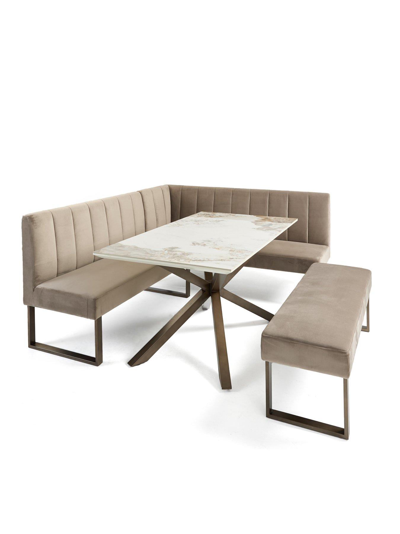 Image 3 of 7 of The Very Collection Valetta&nbsp;Velvet 160 cm Corner&nbsp;Dining Table &amp; Bench Dining Set - Mink/Bronze - FSC&reg; Certified