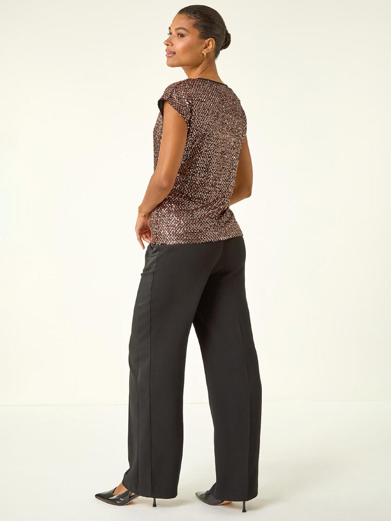 Image 2 of 6 of Roman Sequin V-neck Stretch Top - Bronze