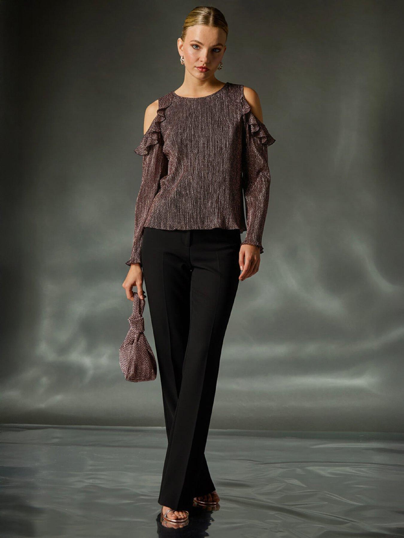  image of roman-shimmer-cold-shoulder-plisse-top-pink