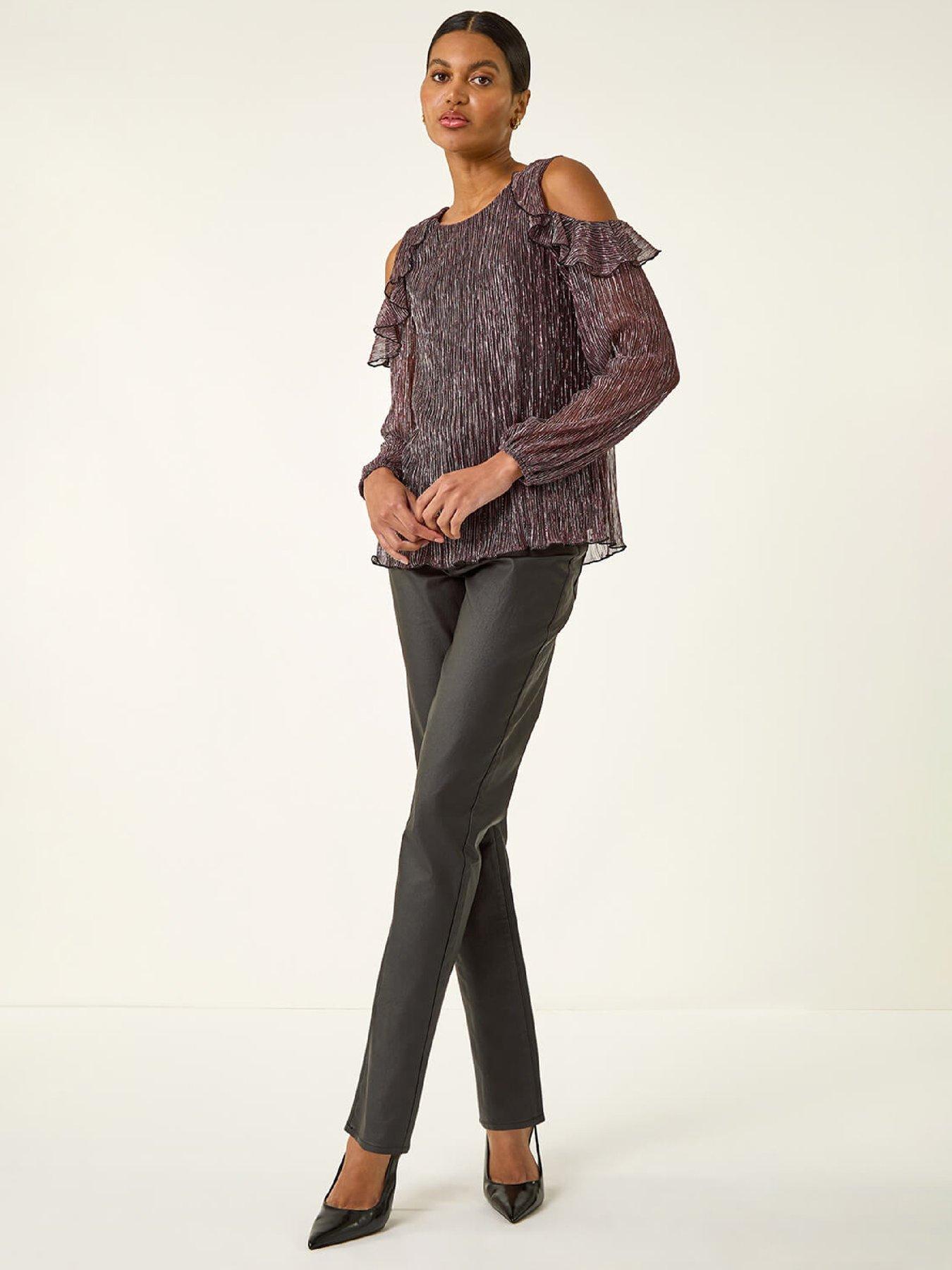  image of roman-shimmer-cold-shoulder-plisse-top-pink