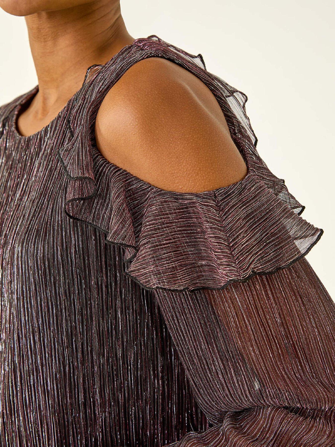  image of roman-shimmer-cold-shoulder-plisse-top-pink