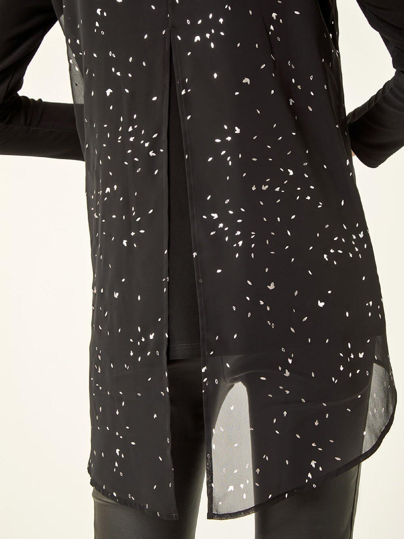 Image 5 of 6 of Roman Ring Front Foil Tunic Top - Black