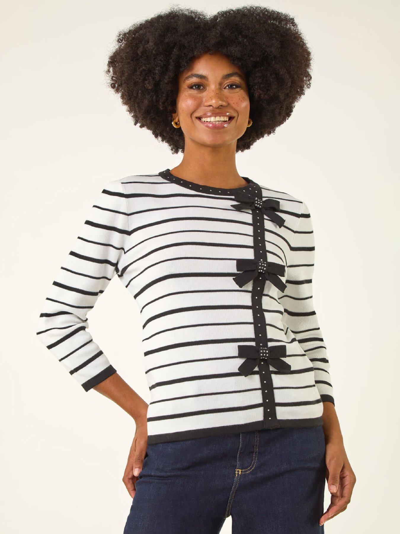  image of roman-stripe-bow-detail-knit-jumper-ivory