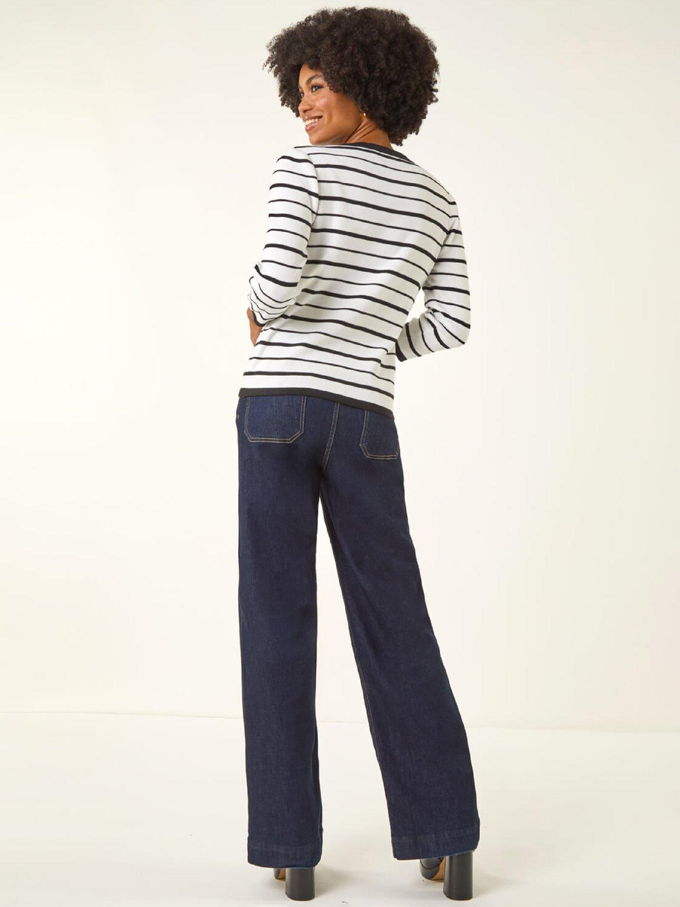  image of roman-stripe-bow-detail-knit-jumper-ivory